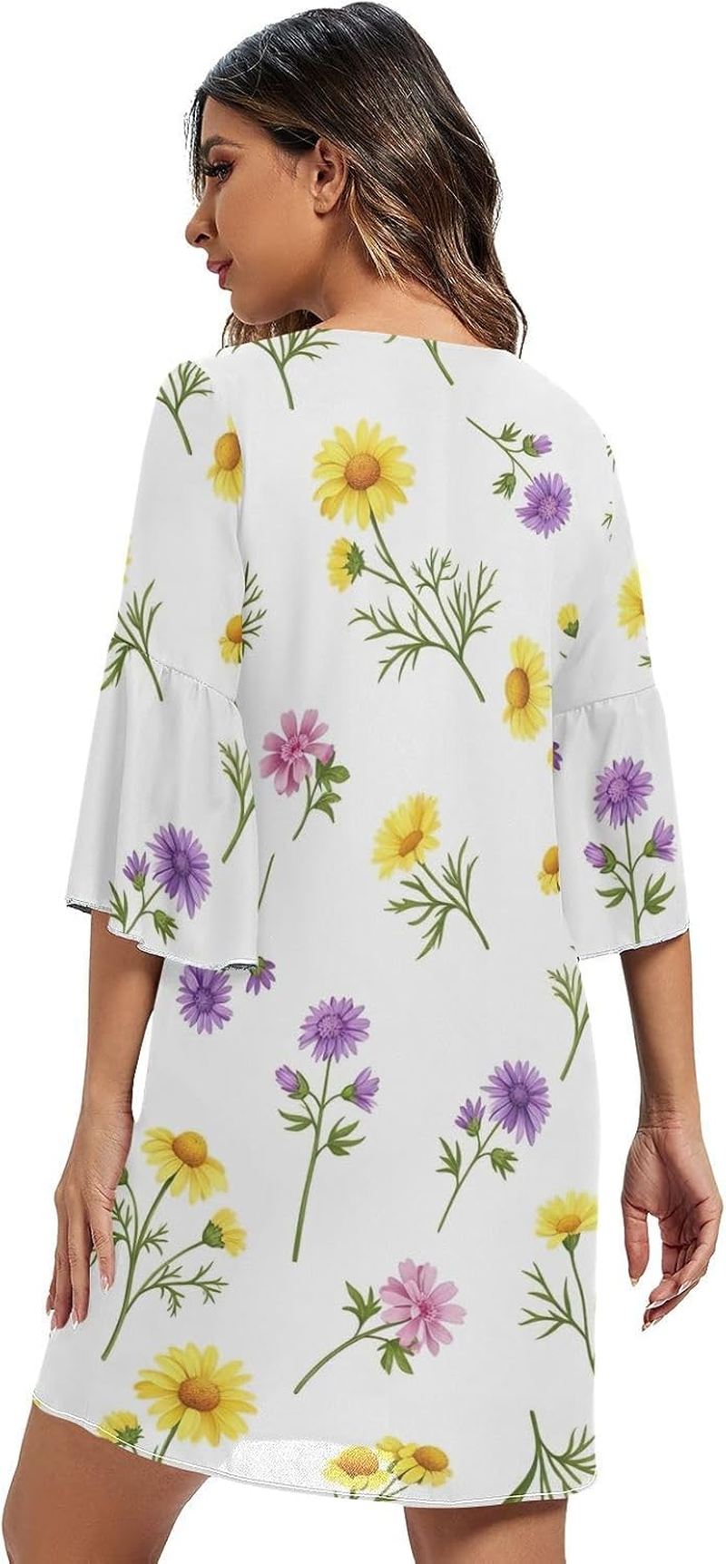 Colorful Wildflowers Ladies Chiffon Dress Printed Line Maternity Dress