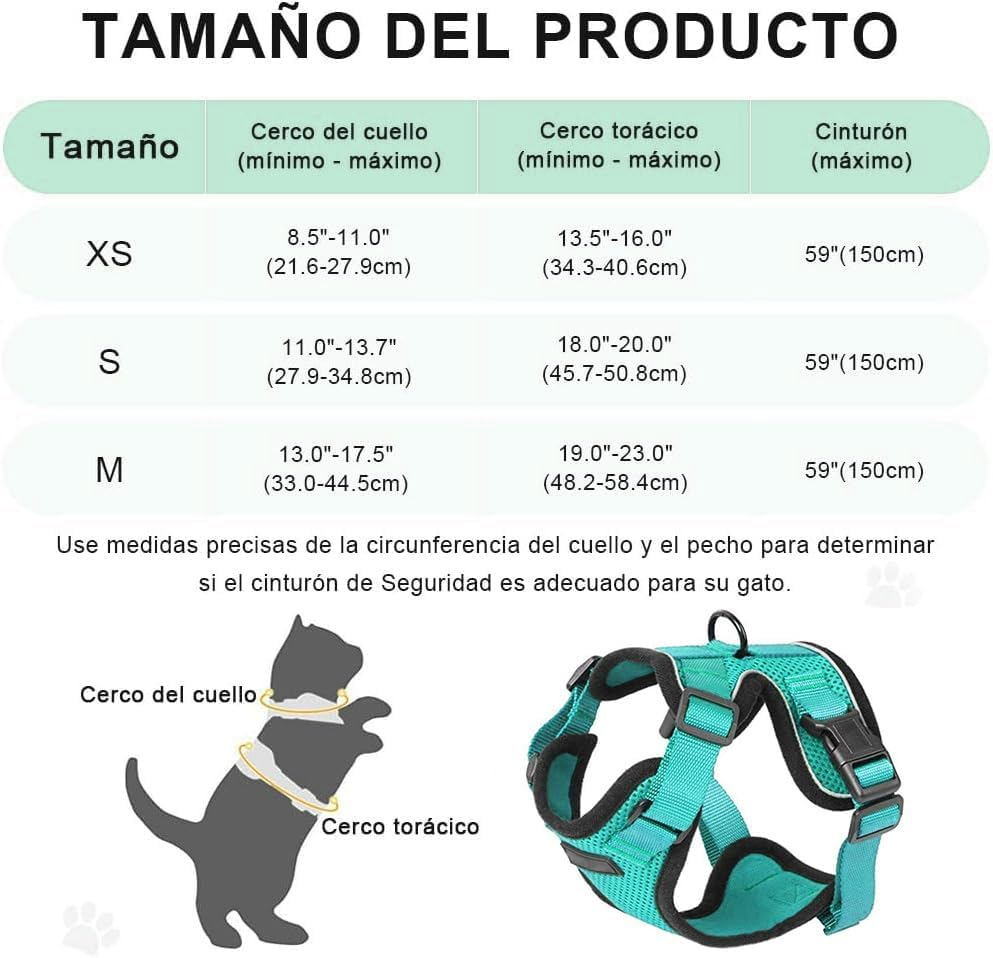 Voarge Cat Harness, Adjustable with 150 Cm Leash, Safety Cat Harness for Small Medium Large Adult Cats, Puppies, Cat Harness for Walking Travel(Light Blue, S) image number 2