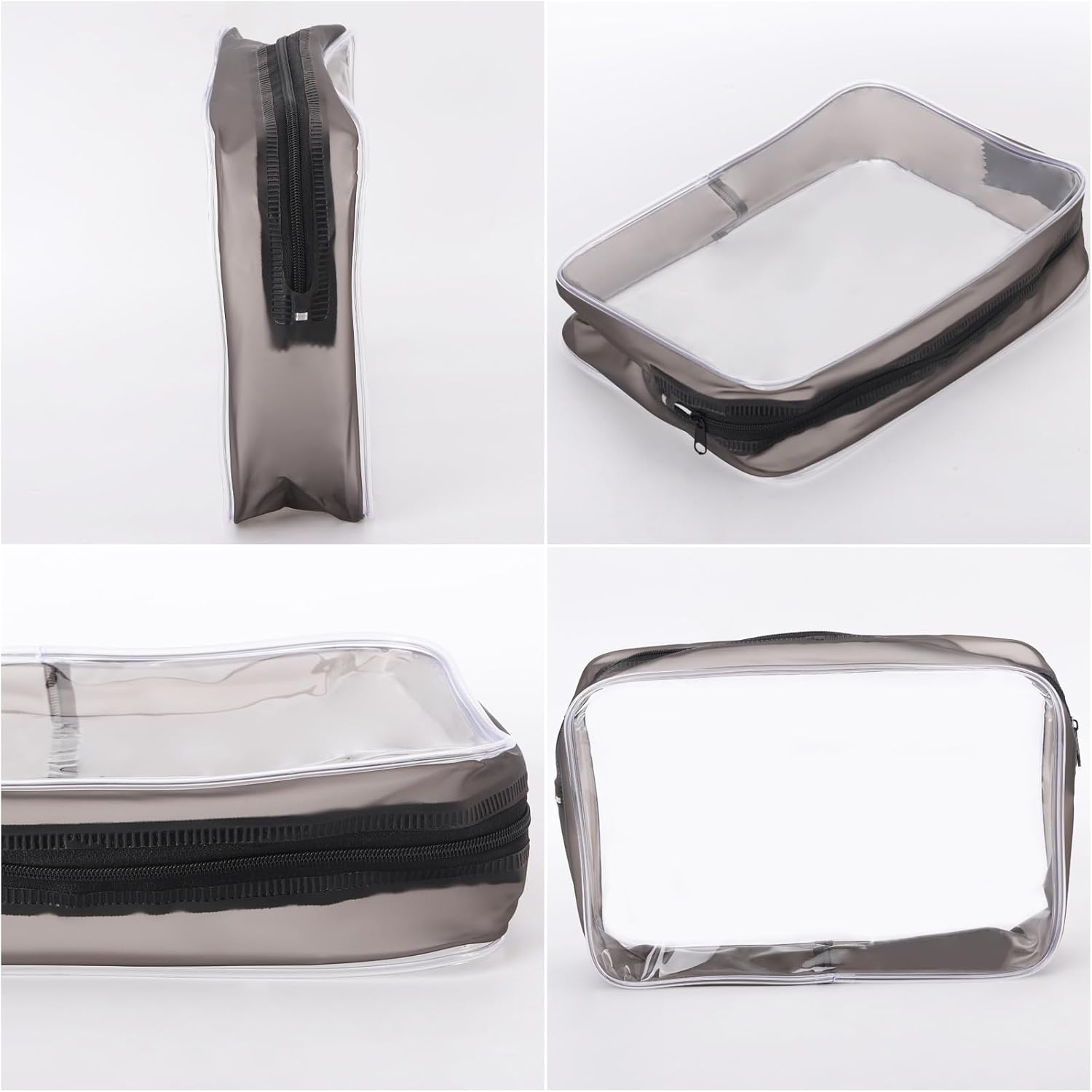 Tbestmax 10 Pcs Clear Cosmetic Bags Makeup Bags Portable Waterproof Travel Toiletry Bags Organizer, Large - Matte Black, Large, Minimalist image number 5