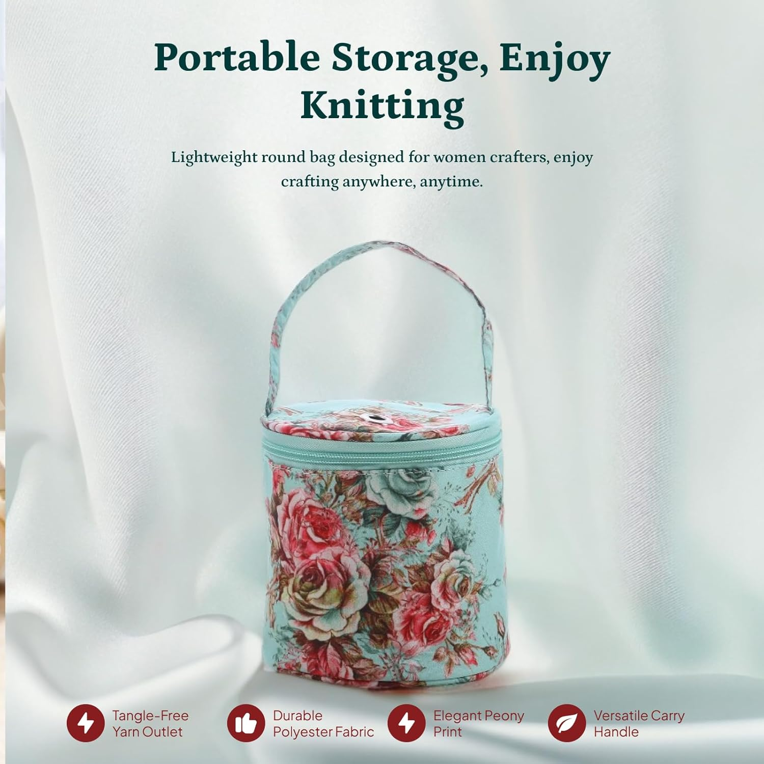 Colaxi Durable Crochet Bag with Handle Small Crocheting Knitting Supplies Tote Gift Craft Organizer Portable Yarn Storage Bag for Crochet Beginners image number 2