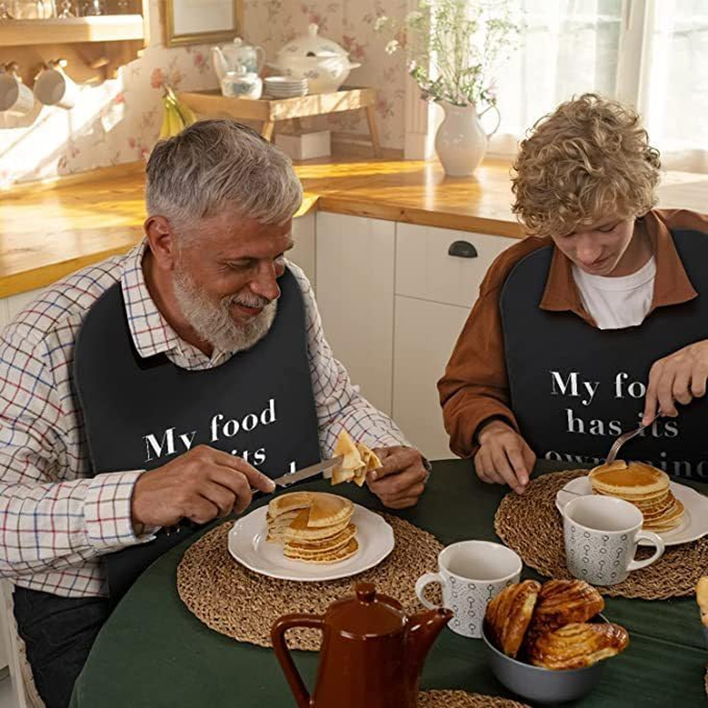 Adult Bibs with Crumb Bib Adjustable Eating Clothing Protectors (Black, 1 PC) image number 3