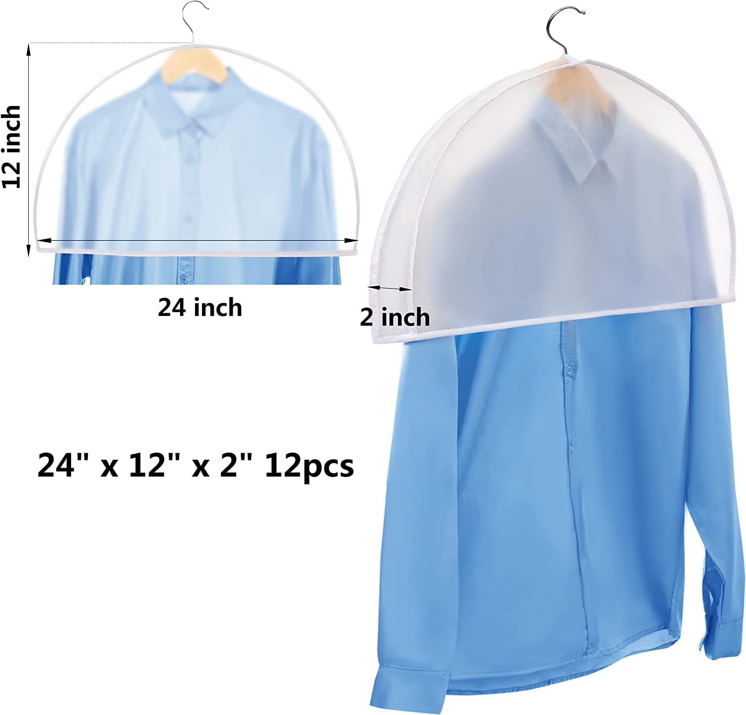 Shoulder Covers Plastic Hanger Covers for Clothes (Set of 12) Closet Clothes Protectors Breathable Clear Jacket Cover with 2" Gusset for Suit, Coat, Jackets, Blouses, Dress - 24'' X12" X2''/12 Pack image number 1