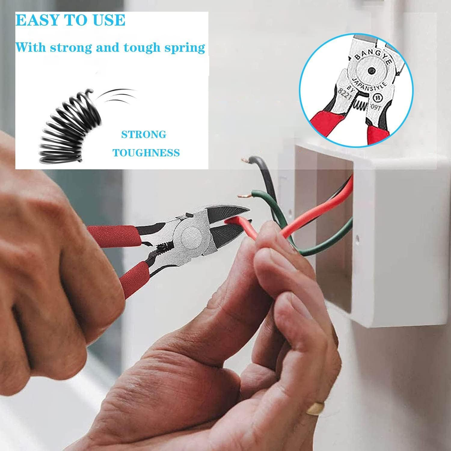 YUENTOEN Wire Cutter, 5 Inch Diagonal Cutter Plier, Ultra Sharp Side Cutting Nipper, Spring Loaded Flush Cutter for Cut Electrical, Jewelry, Crafting, Soft Wires and Plastics image number 2