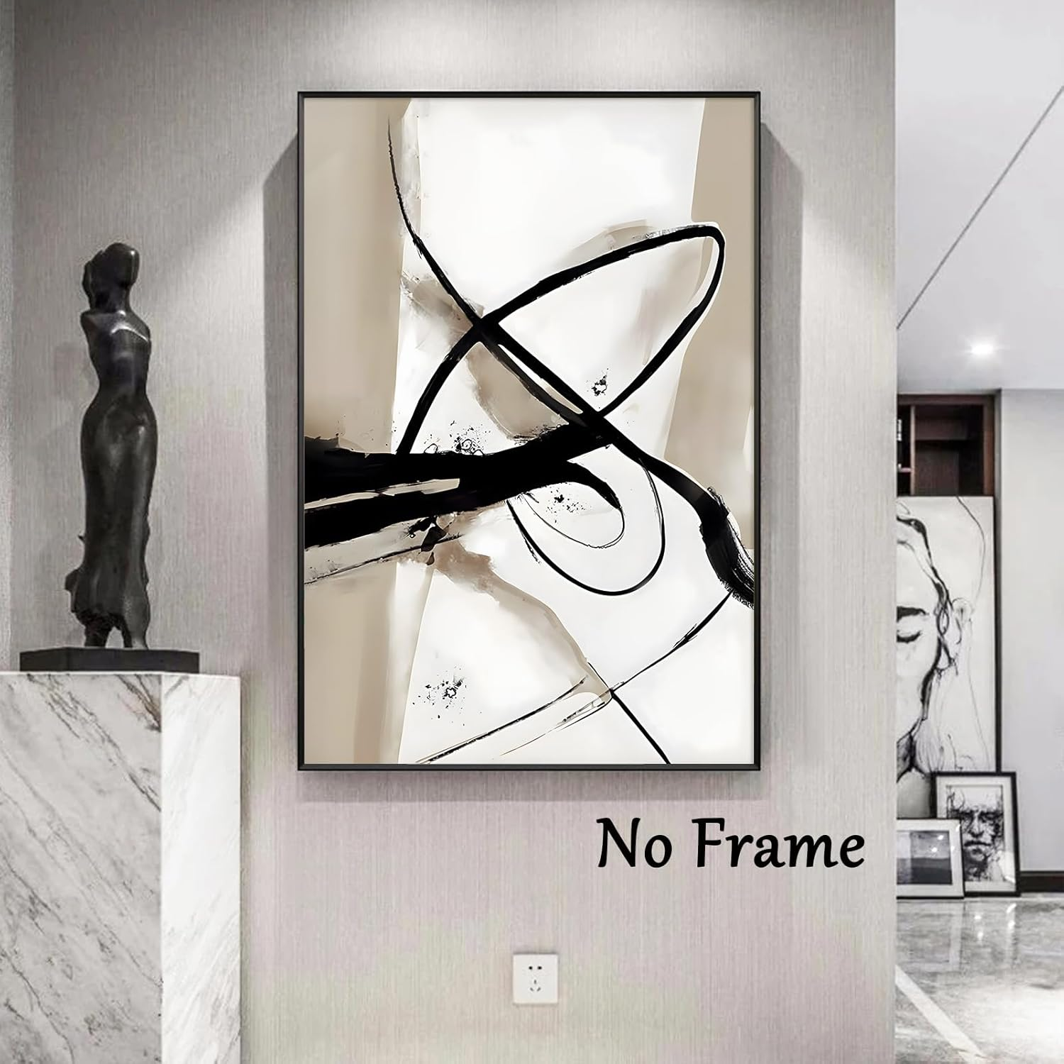 Black and Beige Abstract Canvas Wall Art - Neutral Abstract Prints - Minimalist Painting - Line Art Posters - Brown Black and Beige Picture - Neutral Artwork for Walls - 16X24Inchx3 No Frame image number 5