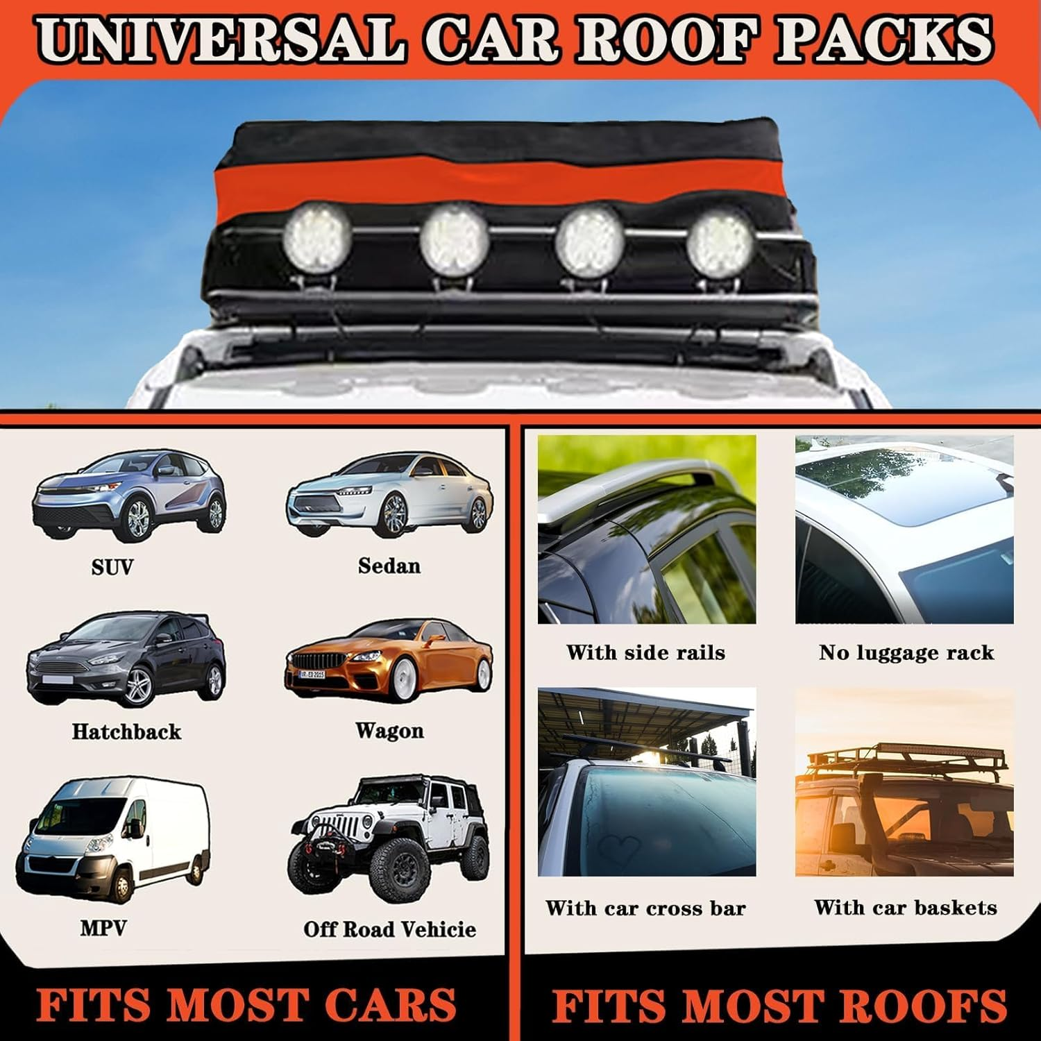 Rooftop Cargo Carrier, Jnilygo Waterproof Car Roof Bag for All Vehicles With/Without Rack, Roof Top Luggage Bag, Anti-Slip Mat, 10 Reinforced Straps, 6 Door Hooks, Luggage Lock Included image number 5