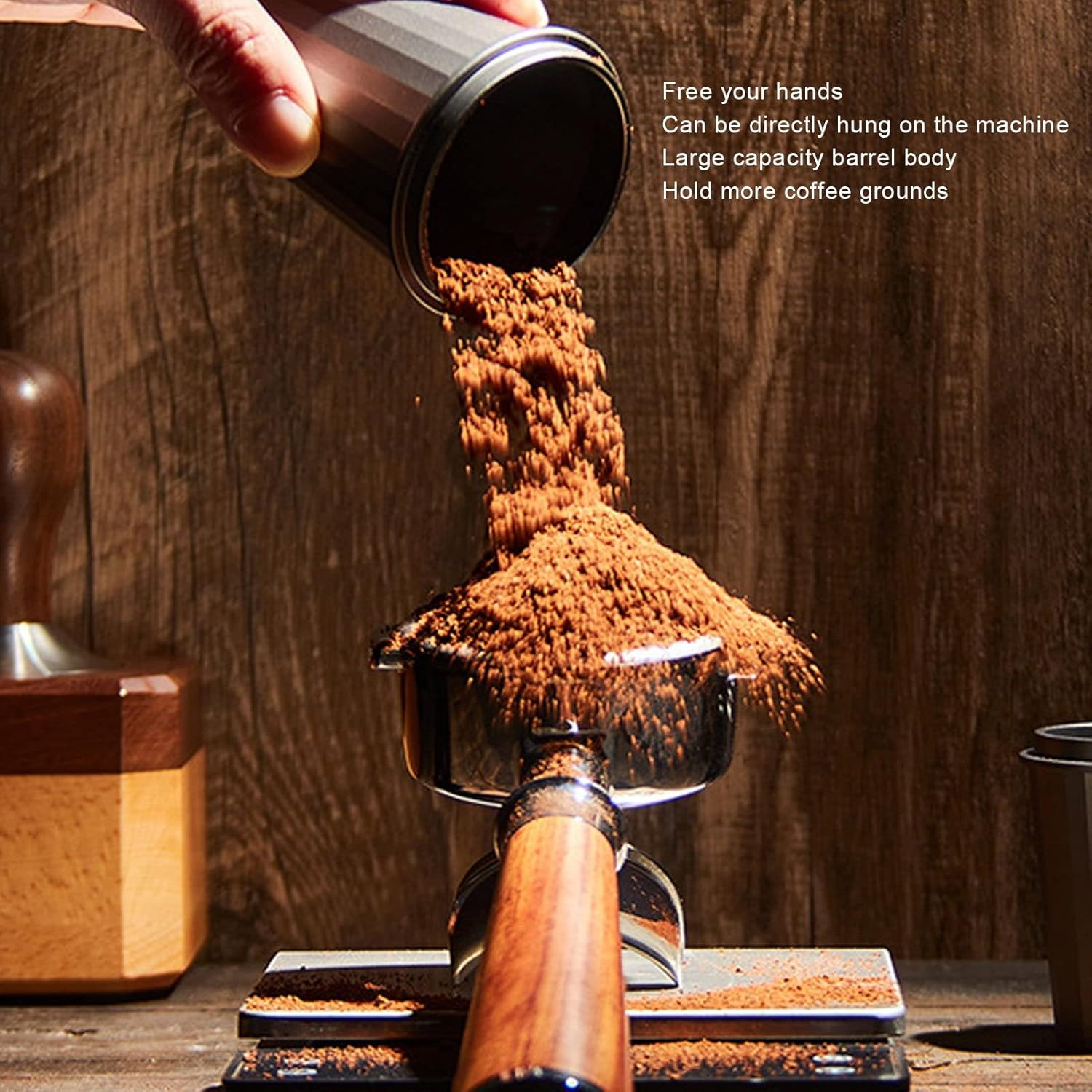 Ejoyous 54Mm Aluminum Alloy Coffee Dosing Cup (With Cup Ring) 2.13X2.76X1.61In Hanging Design, for Powder Catching Polished Inner Wall, Fits Most Espresso Machines Dishwasher Safe image number 3