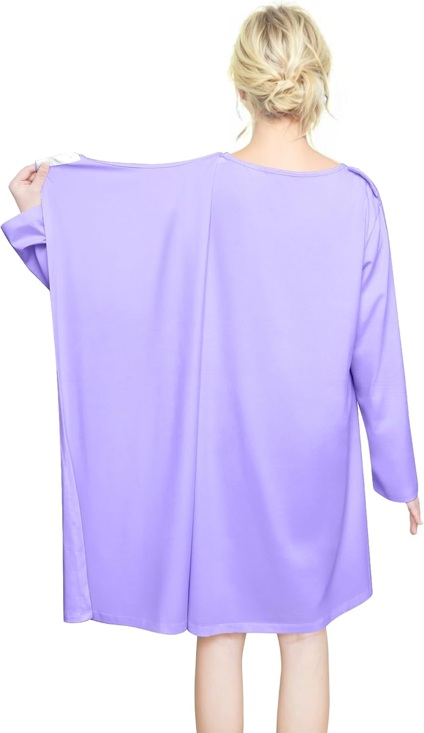 Open Back Hospital Gowns for Women Long Sleeve Open Back Dress Nursing Gowns Post Shoulder Surgery Dress image number 5
