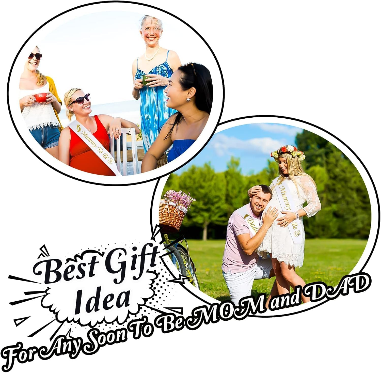 Fyvadio 2PCS Mummy and Daddy to Be Sash Set, Best Baby Shower Decorations Mother Father Gifts, Baby Shower Party Supplies, Gender Reveal Party Boy or Girl Neutral Twins (White - Gold)