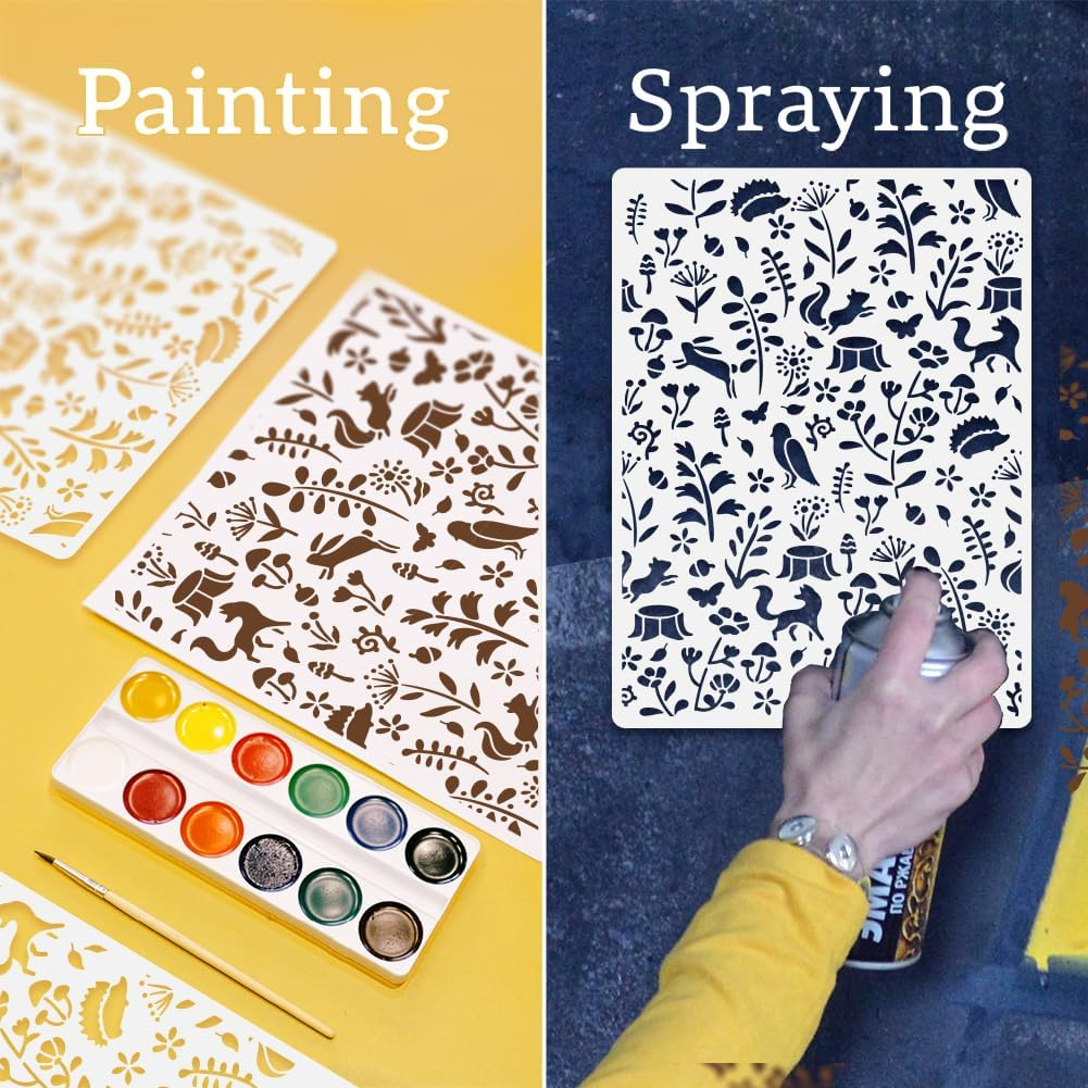 Doodlream Forest Plants and Animals Wall Stencil Template 11.8 X 15.7 Inch Reusable Plastic Woodland Nursery Stencil for Painting on Wood Wall Floor Fabric Glass Furniture DIY Home Decor Template image number 4