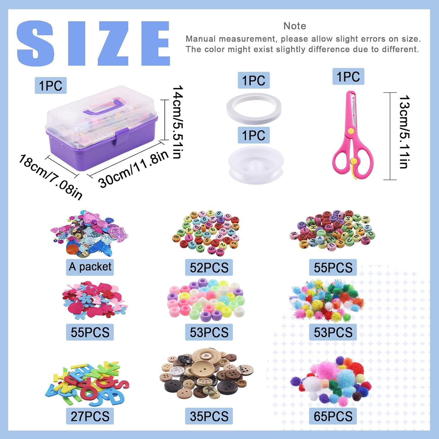 Glarks 917Pcs Purple Craft Arts Supply Kit, Crafting Supplies with 3Pcs Installed Tools Set in Portable 3 Layered Plastic Box for DIY Project image number 1