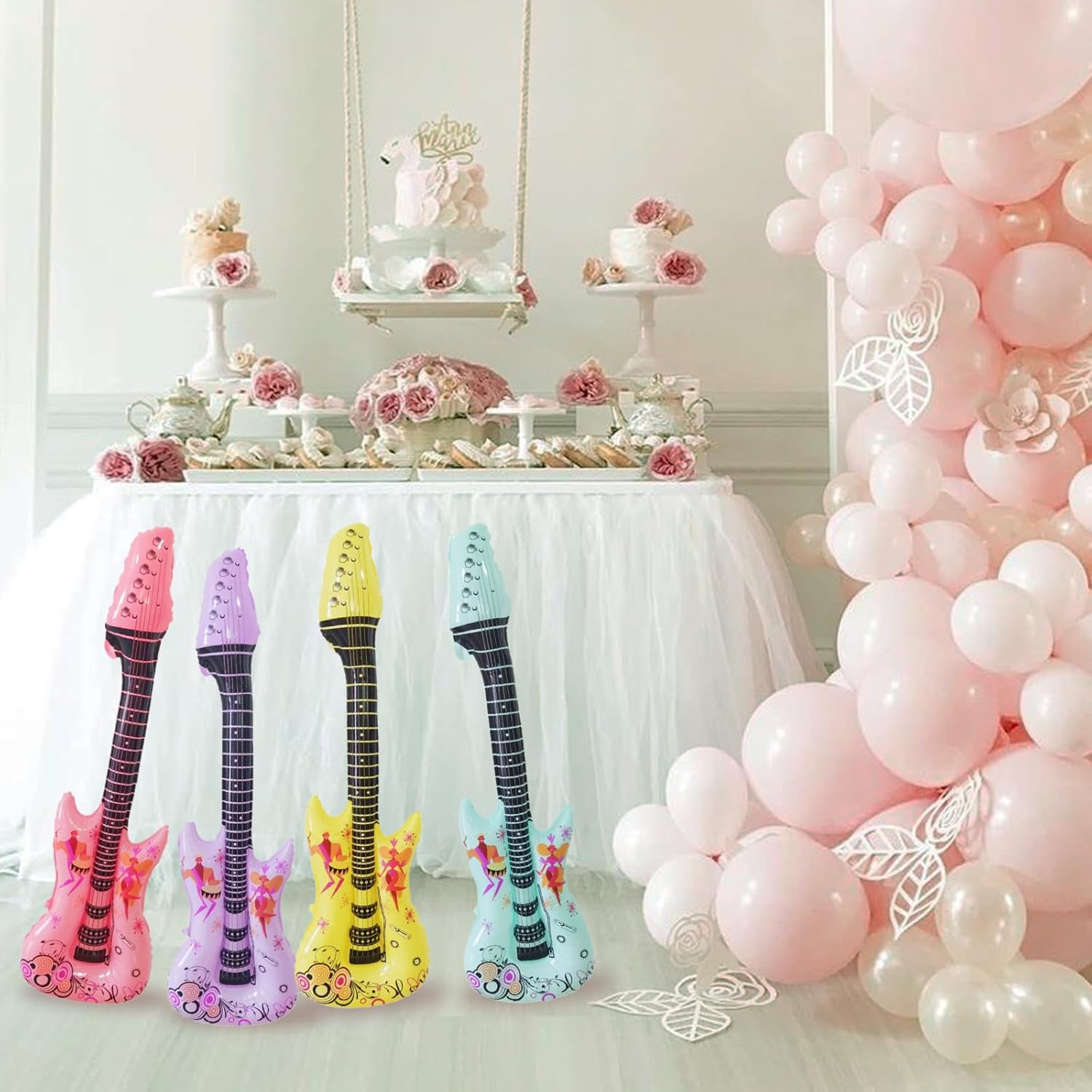 Homiliky 12 Pcs Inflatable Guitar,Inflatable Musical Instrument Blow up Guitar Rock Star Toy,Inflatable Rock Guitar Inflatable Party Props for Kids Adults Birthday Gifts Party Decorations (90X30 Cm) image number 2