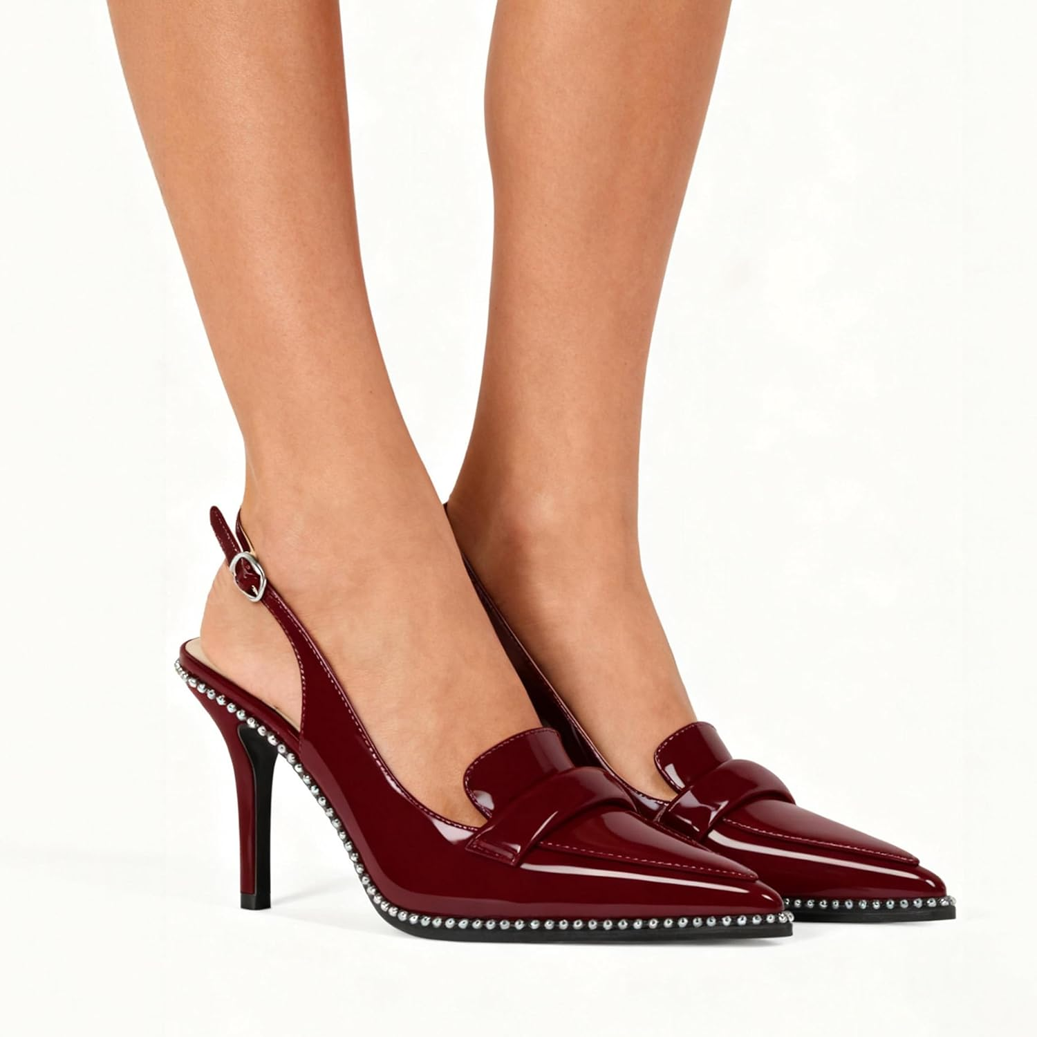 Esvowido Slingback Heels for Women Stilettos Beaded Pointed Toe Shoes Slip on Loafers Pumps High Heel Shoes for Women image number 2