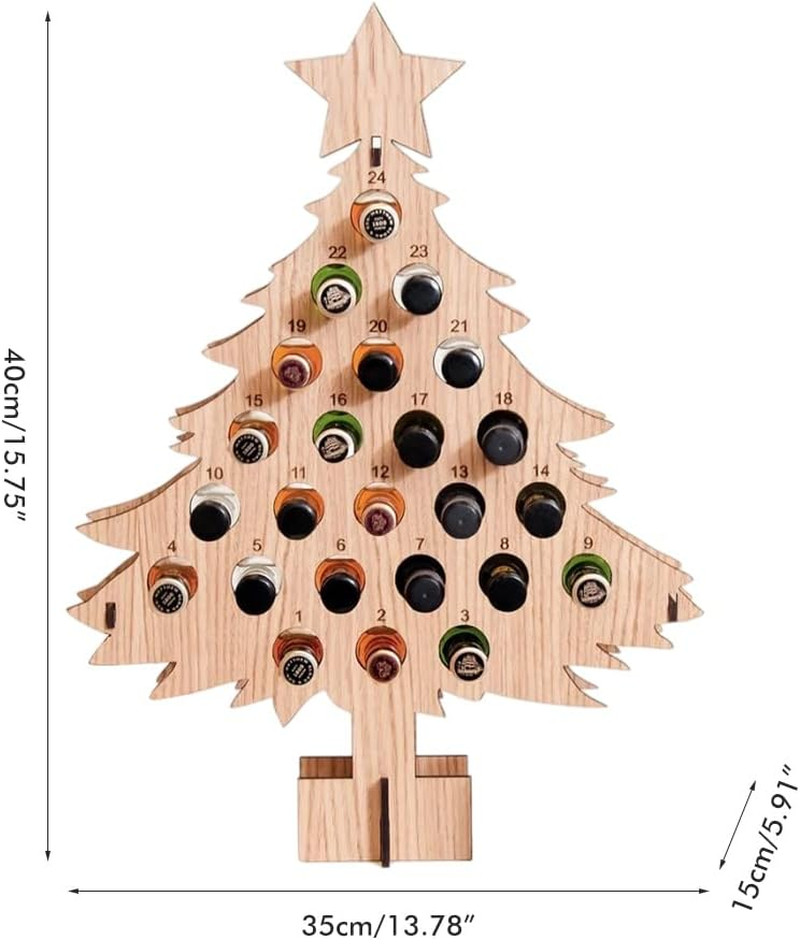 Christmas Advent Calendar Countdown,24 Days Countdown Advent Calendar Decoration Wine Stand,Wooden Wine Bottle Christmas Tree Rack Wine Bottle Stand Decoration Gifts (Wood) image number 4