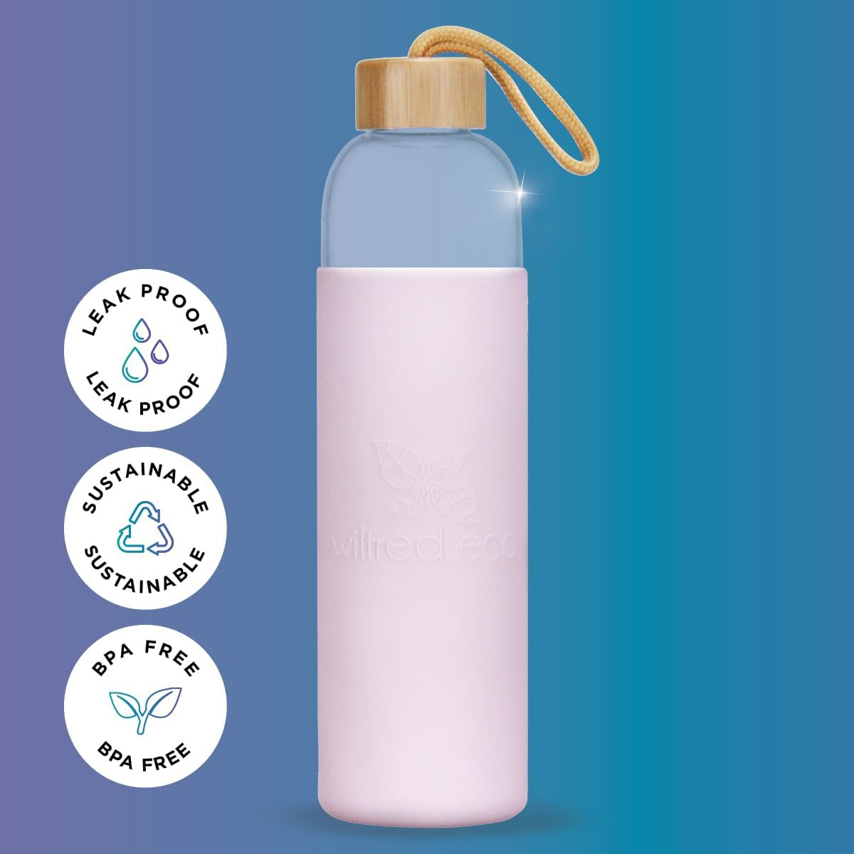 Wilfred Eco 1 Litre Glass Water Bottle | Large 1L Capacity | Protective Silicone Sleeve | BPA Free, Eco-Friendly & Leak-Proof | Dishwasher Safe | (Colour - Pastel Pink) - Bold Grey image number 3