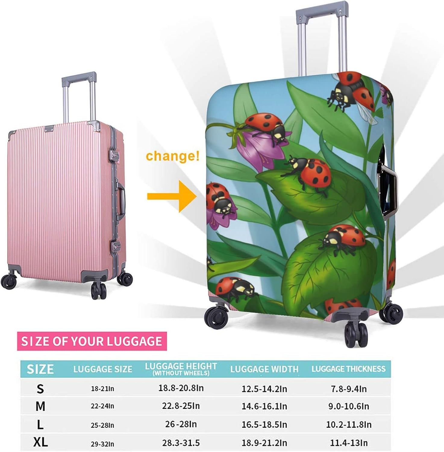 Obabo Butterfly Purple Travel Luggage Cover,Washable Suitcase Cover Protector Anti-Scratch Suitcase Cover Fits 18-32 In, Ladybug, X-Large image number 4