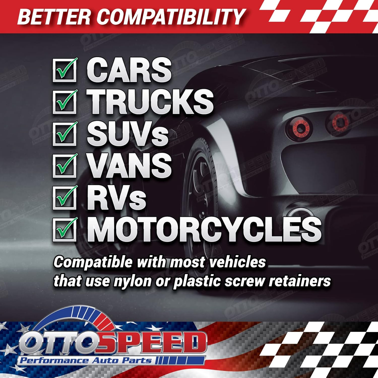 Black License Plate Screws - OE Style Fastener Kit with Nylon Inserts for Fastening License Plates, Frames, and Covers Black Zinc Plated - Stainless Steel image number 6