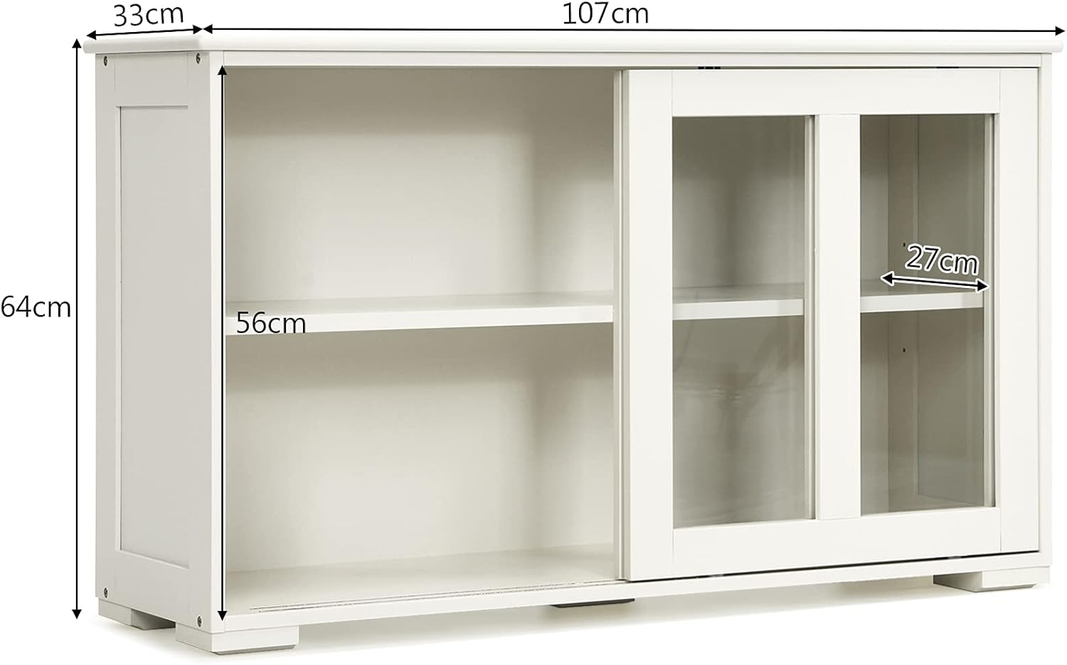 Giantex Kitchen Storage Sideboard, Buffet Storage Cabinet W/Adjustable Shelf, Dining Buffet Server Cabinet Cupboard with Glass Sliding Door Panels, Wooden Console Table for Home Kitchen (Beige) - Black image number 4