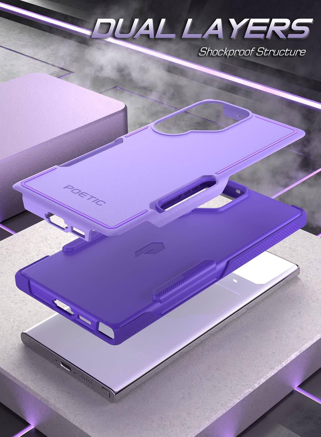 Poetic Neon Dual Layer Case for Galaxy S23 Ultra 5G (6.8") - Slim Shockproof & Water Resistant Cover, Purple - Light Pink image number 6