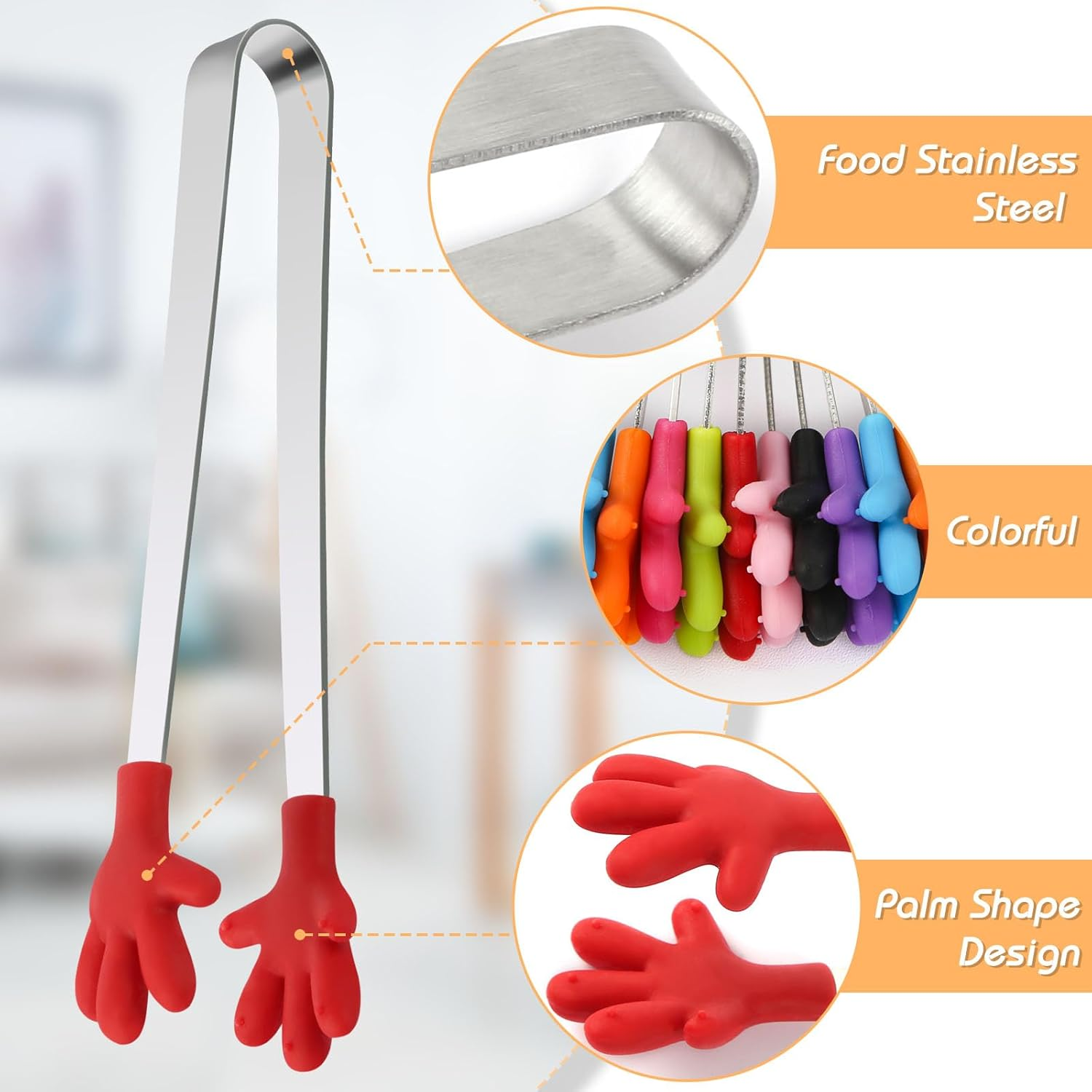 Shindel Small Tongs, 5 Inch Silicone Mini Tongs to Feed Kids, Kitchen Gadgets for Serving Appetizers, Ice Cube, Fruits, Candy, Dessert, Barbecue, Great for Classroom Fine Motor image number 4