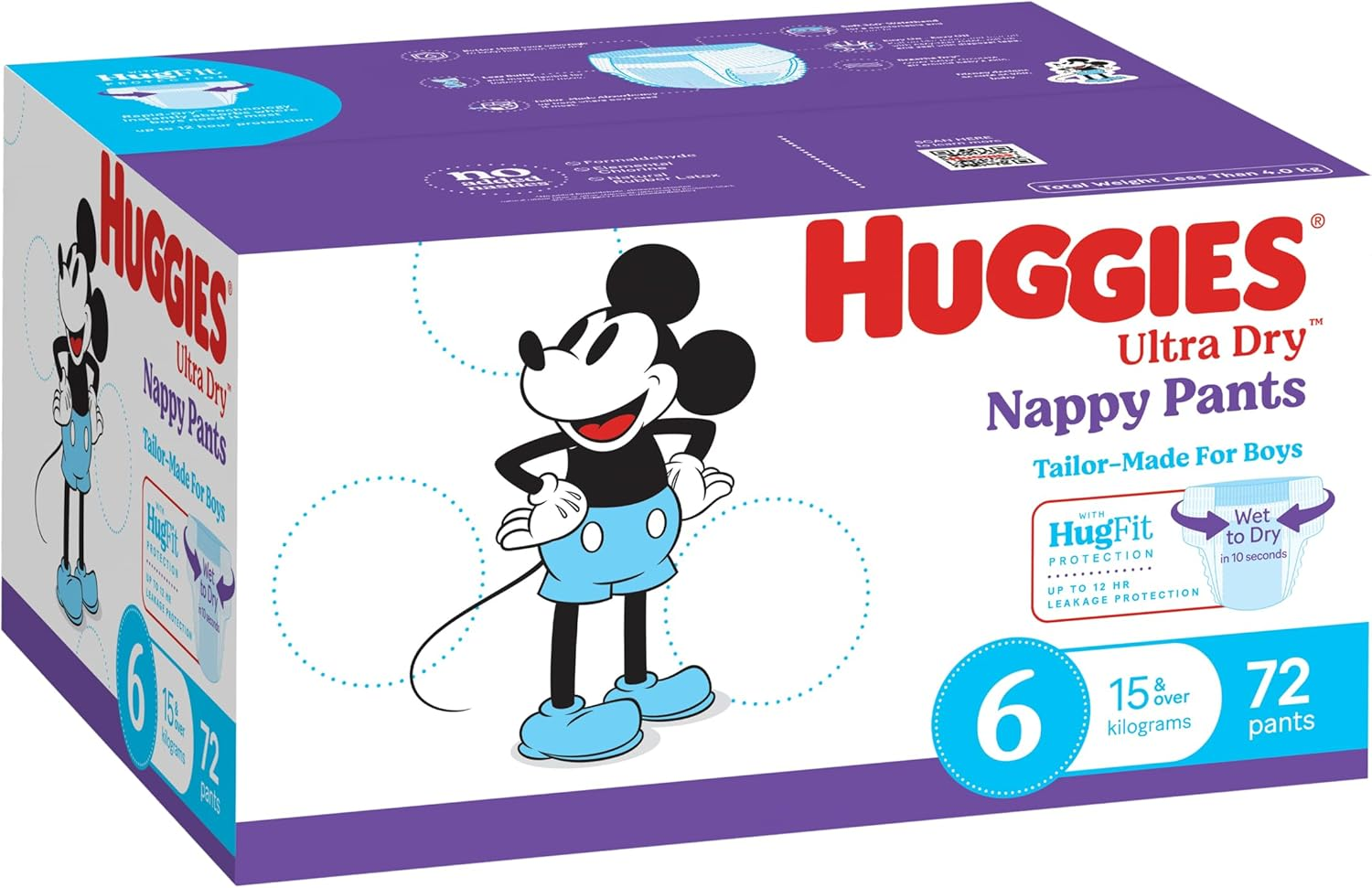 Huggies Ultra Dry Nappy Pants Boys Size 6 (15Kg+) 72 Count - Packaging May Vary