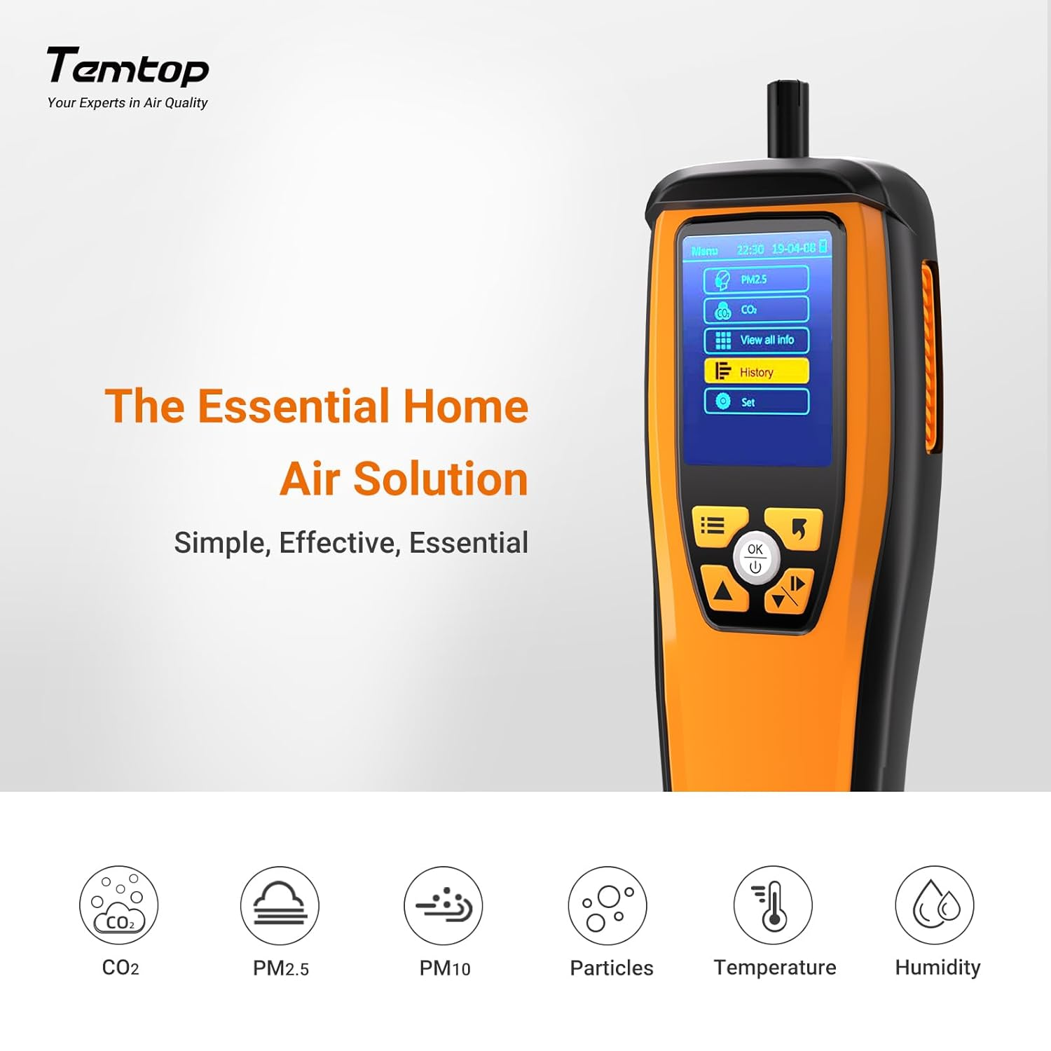Temtop M2000C Air Quality Monitor for PM2.5 PM10 Particles CO2 Temperature Humidity Settable Audio Alarm Recording Curve Easy Calibration Colorful Display image number 5