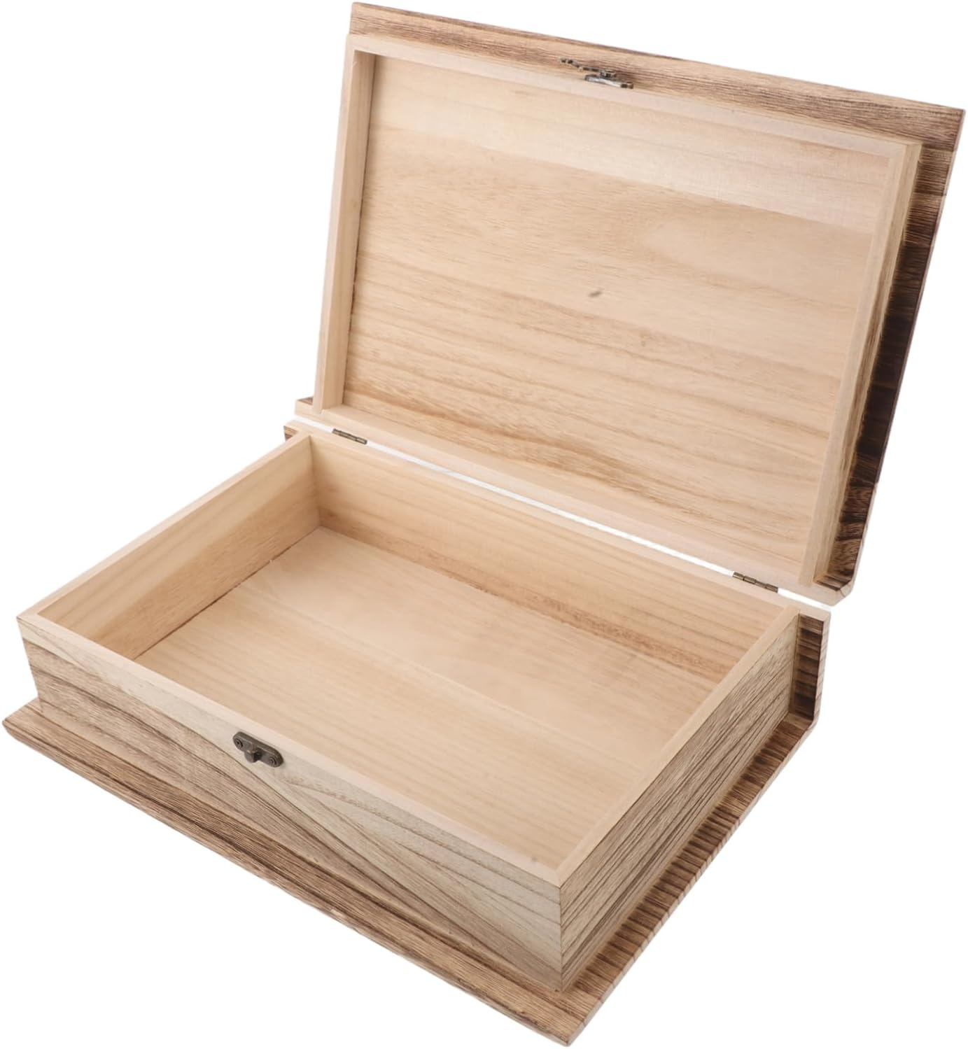 Vintage Wooden Book Storage Box Large Rectangular Hinged Lid Keepsake Case Clasp Lock Rustic Prayer and Jewelry Organizer for Home and Office