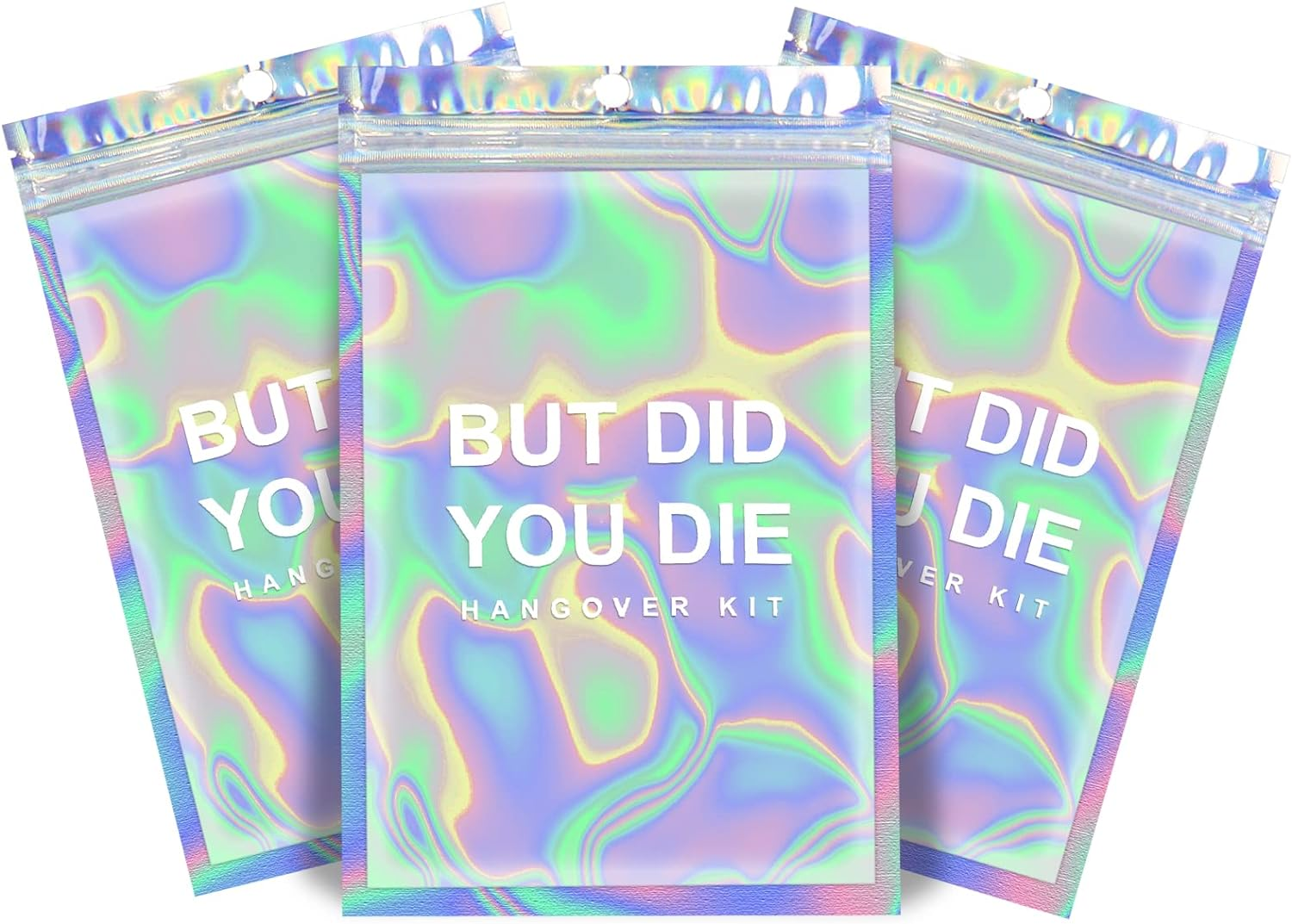 Hangover Kit Bags DID You DIE Holographic Hang over Recovery Bags Bachelorette Party Supplies Gift Bags for Bach Party Favors 5X7/ Pack of 20 (DID You DIE) Clear