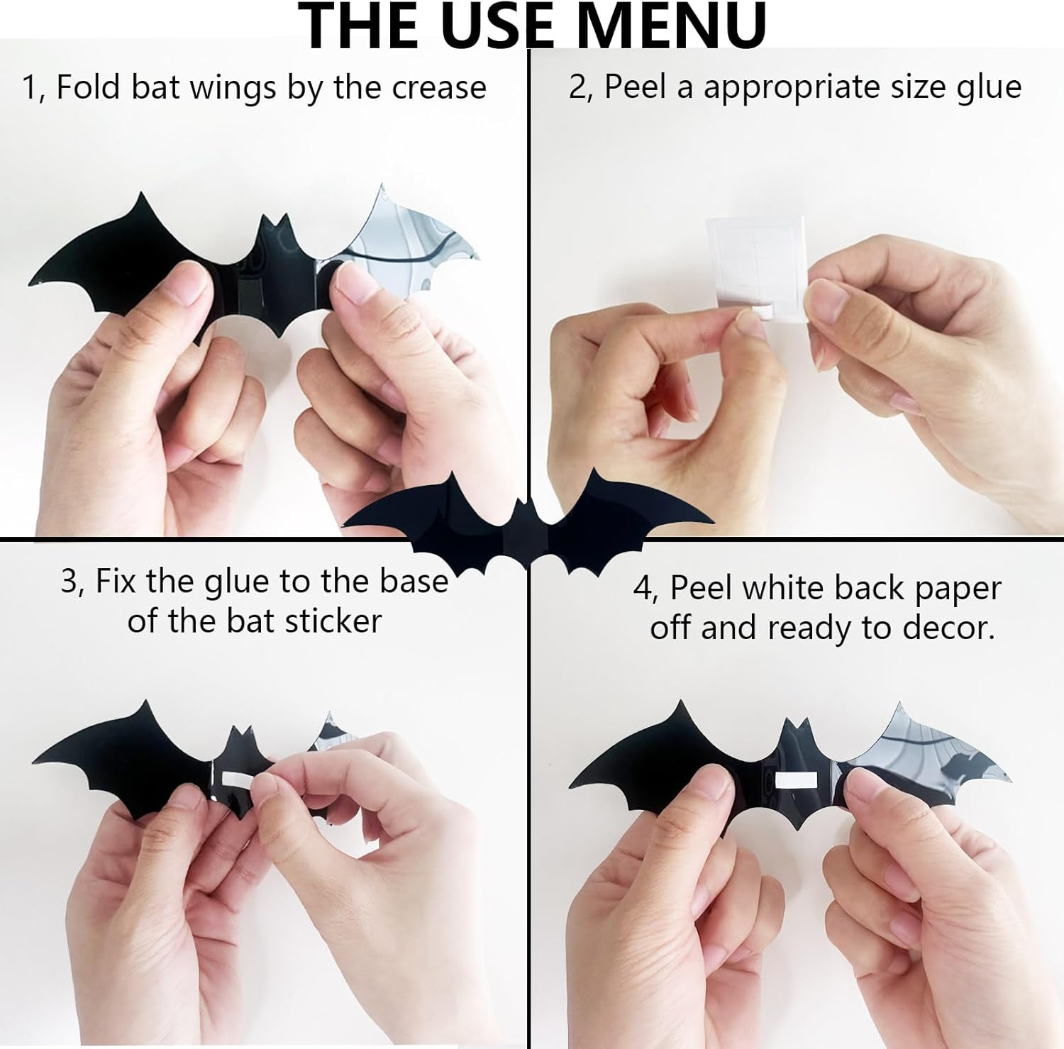 Halloween Large 3D Bats Wall Decor - 124Pcs PVC Scary Stickers for Party Decorations, Indoor Outdoor DIY Home Window Door Decor (Large)