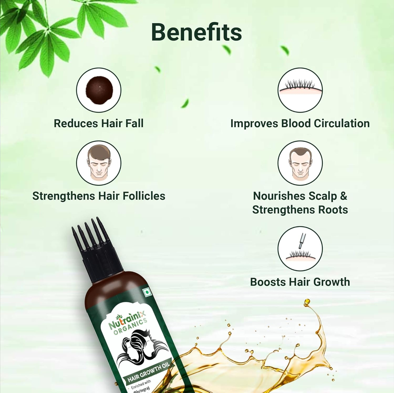 Nutrainix Organics Hair Growth Oil | Hair Fall Control Oil | Hair Oil for Silky and Strong Hair | Bhringraj Hair Oil Prevents Hair Fall Suitable for All Hair Types - 100 Ml image number 5