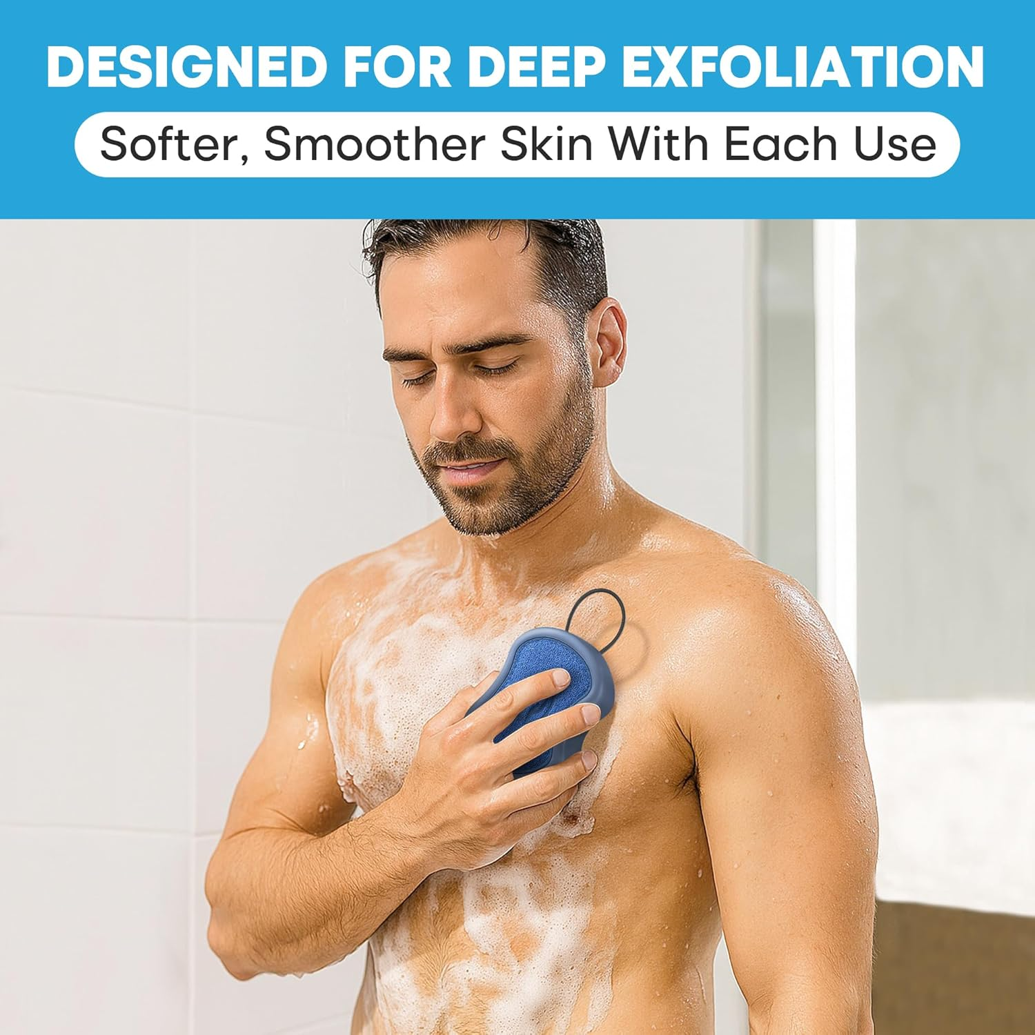 Shower Scrubber for Body 2-In-1 : 2 - Pack High Foaming Body Scrubber Exfoliator for Men, Ergonomic Shower Scrub, Deep Exfoliating Travel Bath Brush Loofah for Women, Durable Skin Wash Tool image number 2