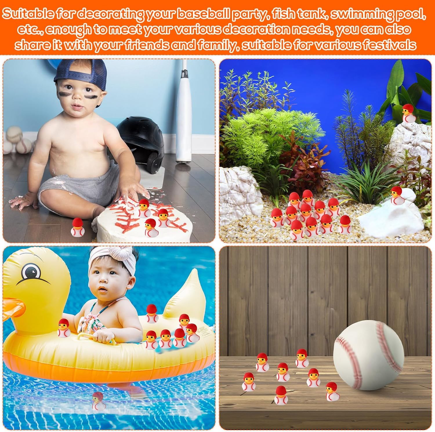 Lyreh 25Pcs Mini Baseball Ducks, PVC Funny Miniature Baseball Ducks Small Tiny Cute Bath Toys Practical Decoration Accessories for Sports Themed Party Birthday Bathroom Office Desk image number 4