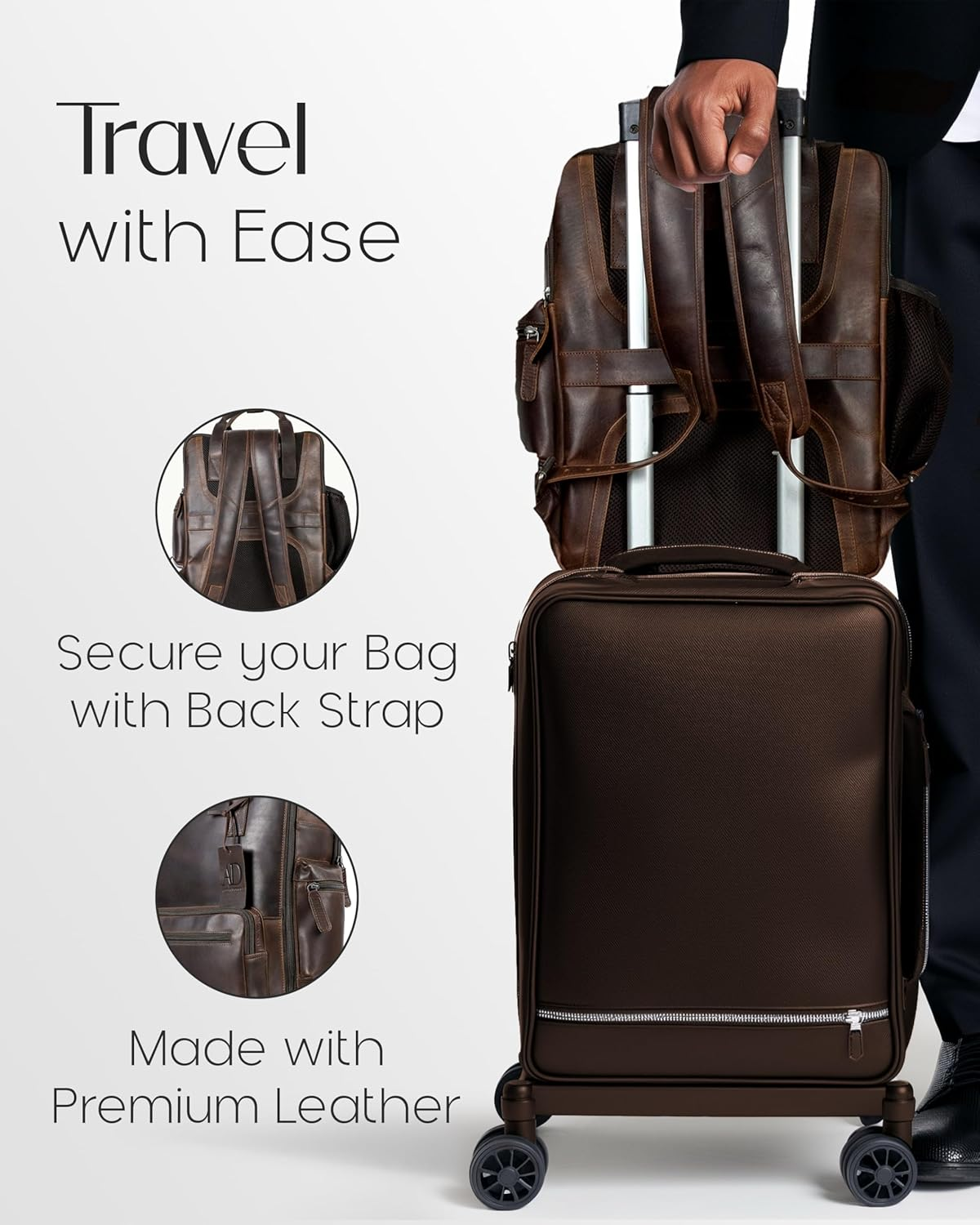 Access Denied Leather Laptop Backpack Outer Pocket Fits 16" Laptop Genuine Leather Backpack for Men image number 5