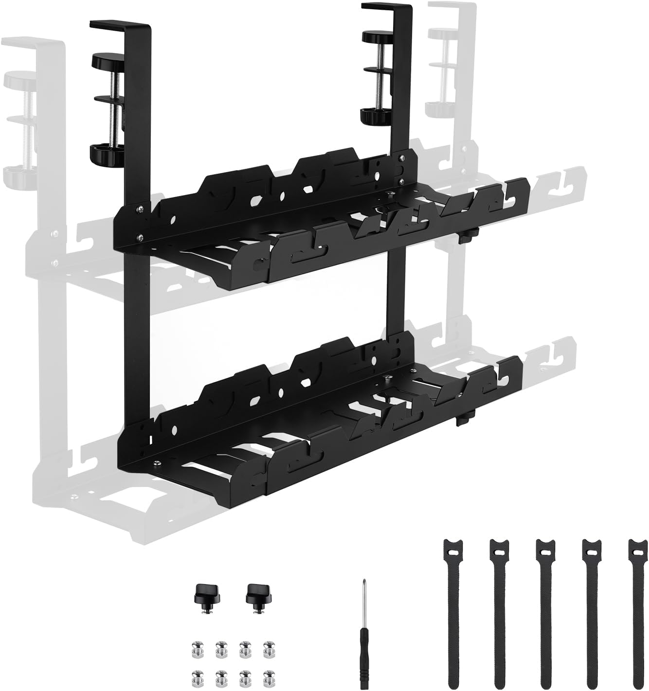 Under Double Desk Cable Management Tray,45-72Cm Adjustable Length Non-Drill Installation Cord Management for Home Office,Durable Carbon Steel Black image number 5