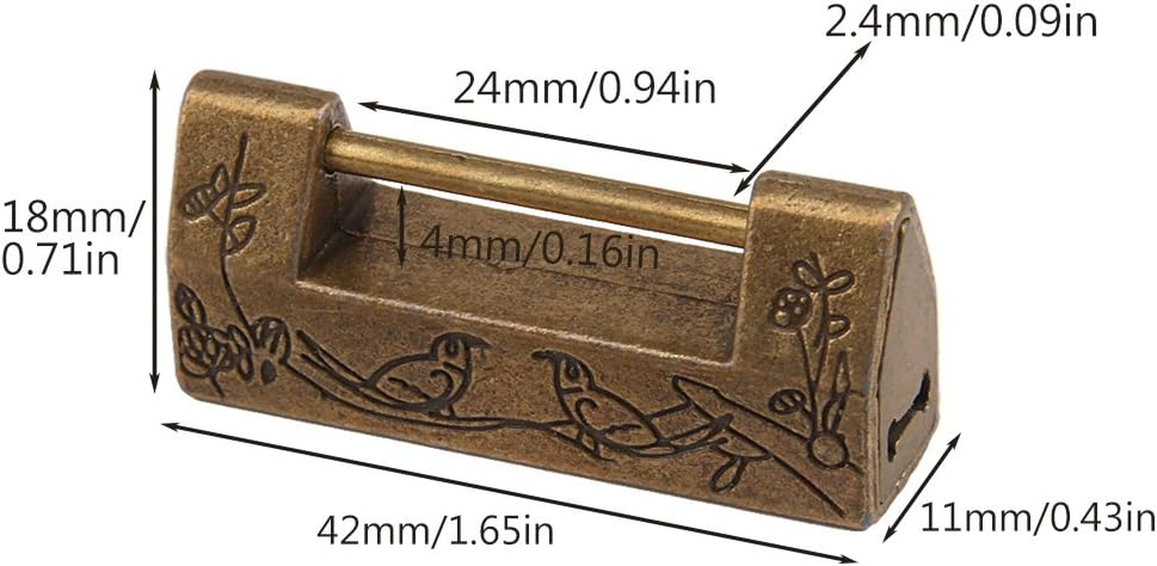 GTHER Small Vintage Carved Flower Bird Padlock Decorative Lock with Key for Jewelry Box Drawer image number 3