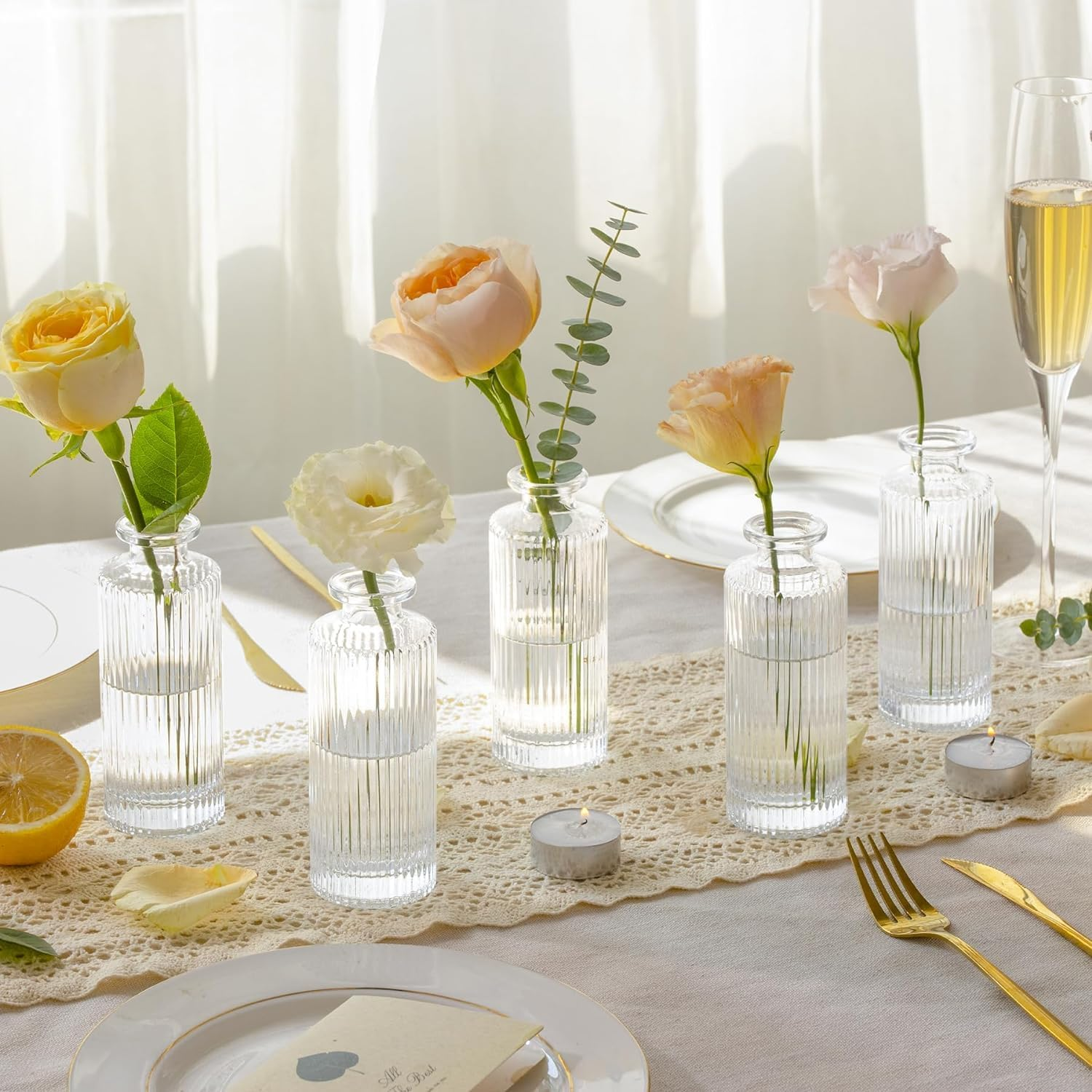 Glass Bud Vase Set of 12 Clear Glass Vases for Wedding Table Decorations (Stripe) image number 6