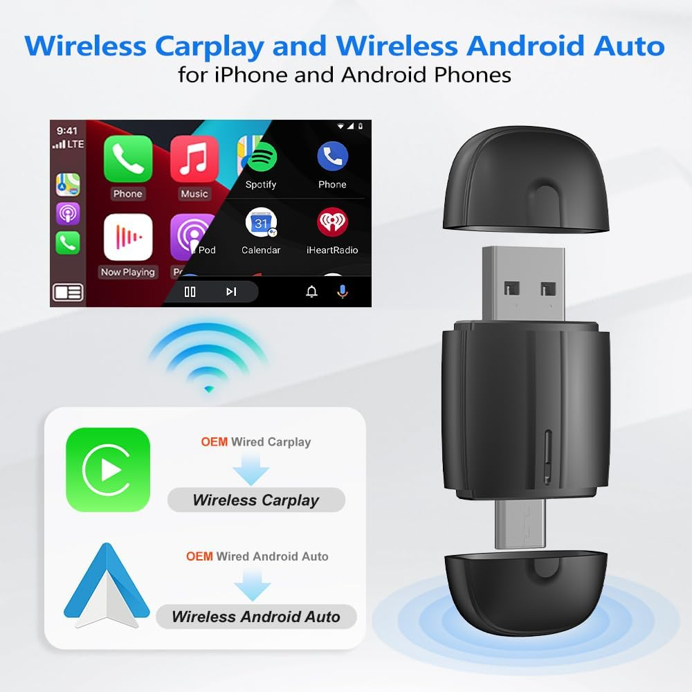 Wireless Carplay Adapter 2 in 1 for Iphone & Android，Car Accessories, Auto Convert Wired to Wireless Carplay, Black image number 3