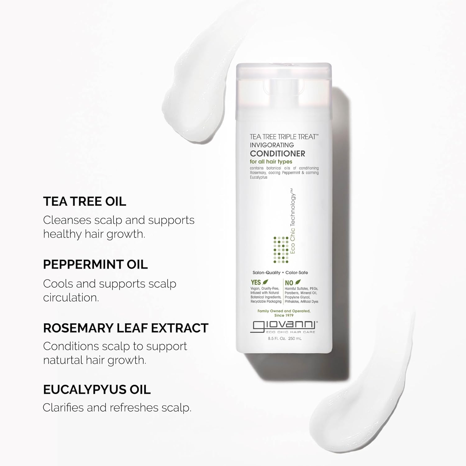 GIOVANNI Tea Tree Triple Treat Invigorating Conditioner - Cooling Peppermint, Eucalyptus, Rosemary, Helps Dry Flaking Scalp, Paraben Free, Helps to Moisturize, Smooth & Detangle - 128 Oz