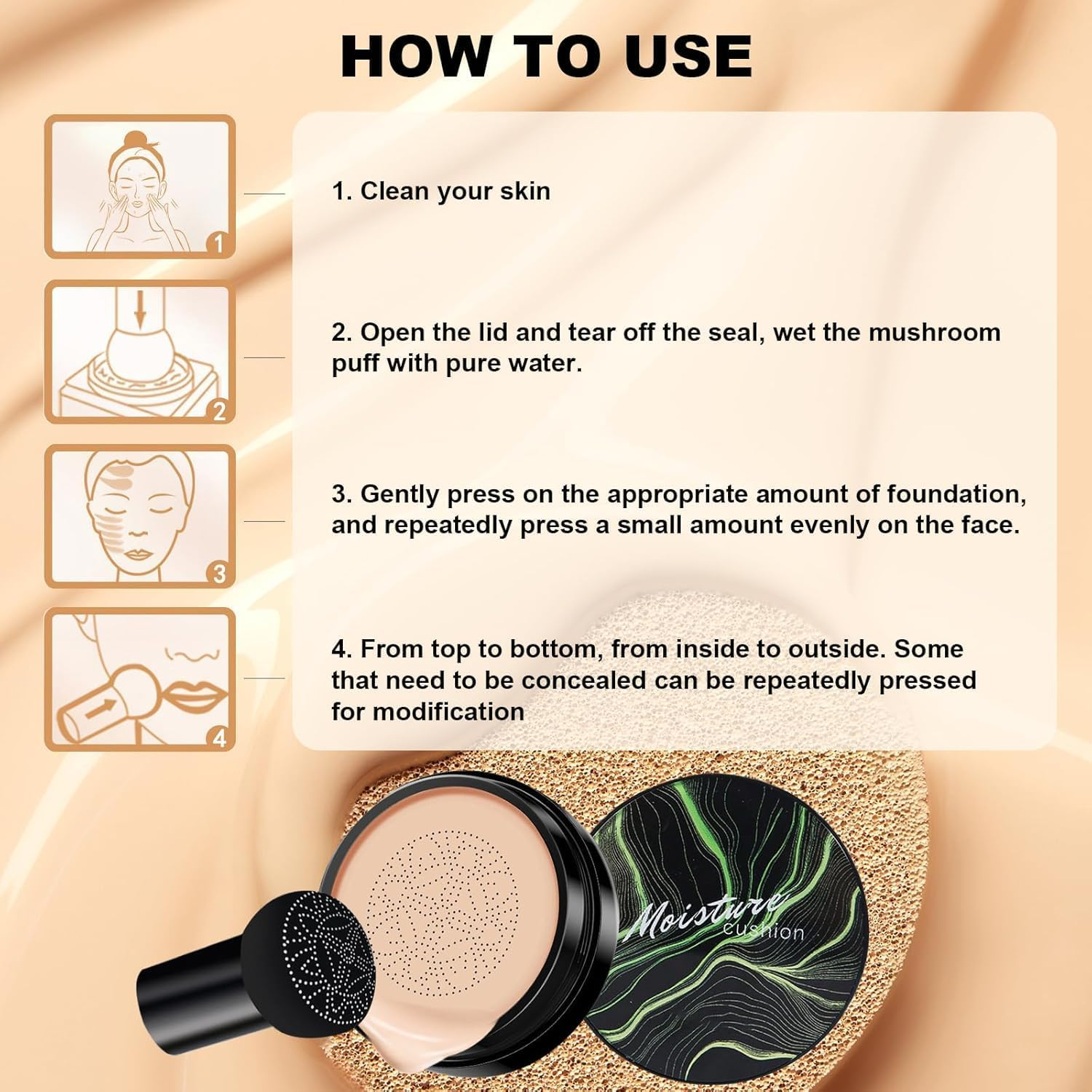 Mushroom Head Air Cushion CC Cream Foundation Makeup, Moisturizing BB Cream Face Makeup Liquid Foundation, Makeup Long Lasting Matte Concealer for All Skin Types (Natural, All Skin) image number 4