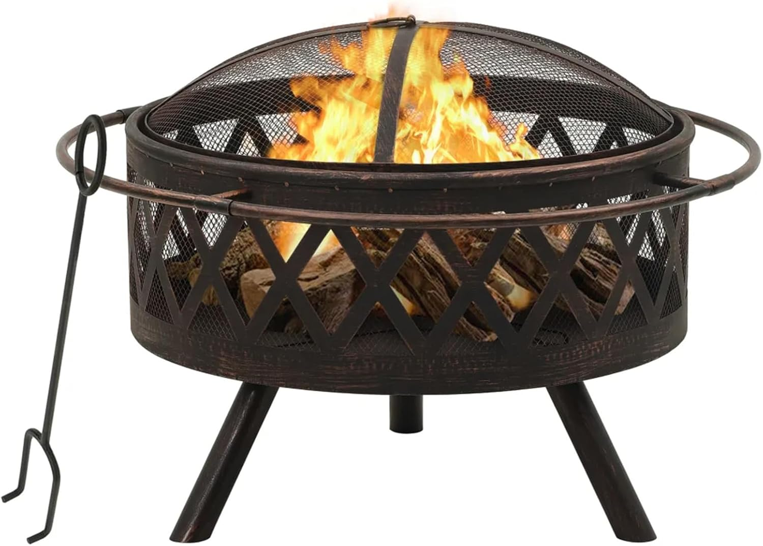 Outdoor Metal Fire Pit Backyard Patio round Garden Stove Fire Pit with Poker image number 1