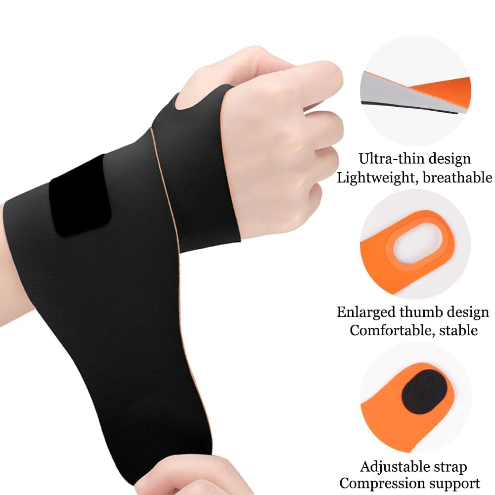2Pcs Wrist Support Brace, Wrist Support for Carpal Tunnel Pain Relief, Wrist Brace, Ultra-Thin Elastic for Tear, Wrist Wraps Repetitive Wrist Use Injury, Fits Both Wrists (Black) - Black image number 5