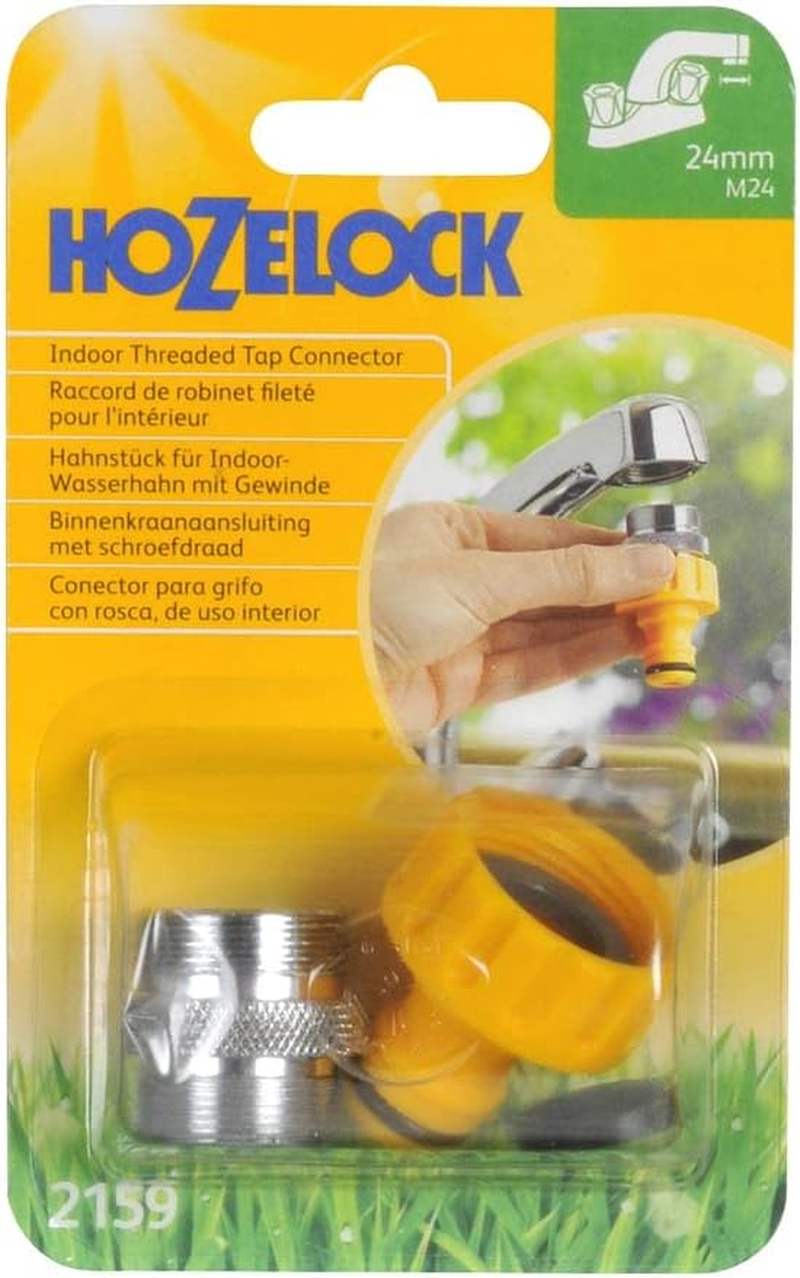 Hozelock Kitchen Tap Connector with a 24Mm Male Head - Yellow