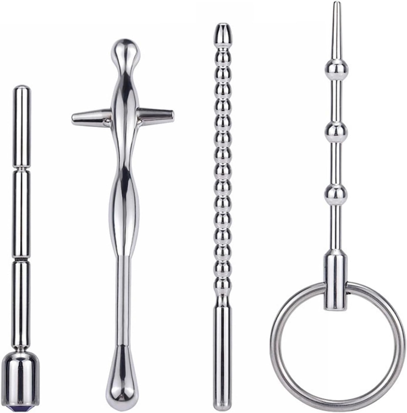 Stainless Steel Beads Urethral Sounds Penis Plug Ring Urethra Masturbation Rod 4 Pcs Set Sounding Stimulation Kit for Beginner Metal Dilator Sex Toy