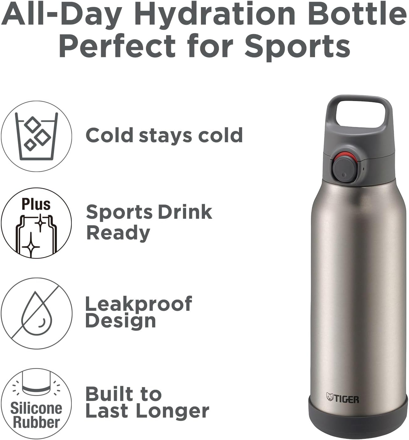 MTA-H150WH Tiger Thermos Water Bottle, 1.5 L; Handle Included, Easy to Open with One Handle, One-Touch Vacuum Insulated Stainless Steel Bottle, for Sports Drinks, Large Capacity, Direct Drinking, Wide - White image number 4