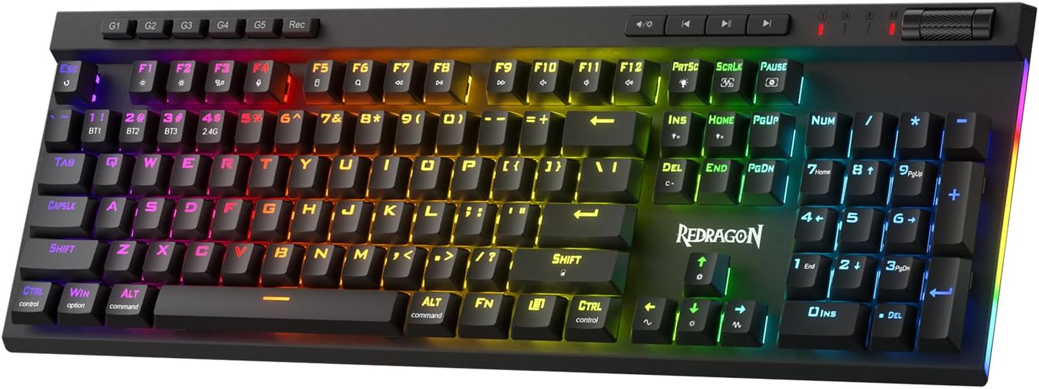 Redragon K580 PRO Wireless RGB Gaming Keyboard, Mechanical Keyboard with 3 Modes and 104 Keys, Hot-Swap Socket, Dedicated Media Control and Onboard Macro Recording, Linear Red Switch image number 1