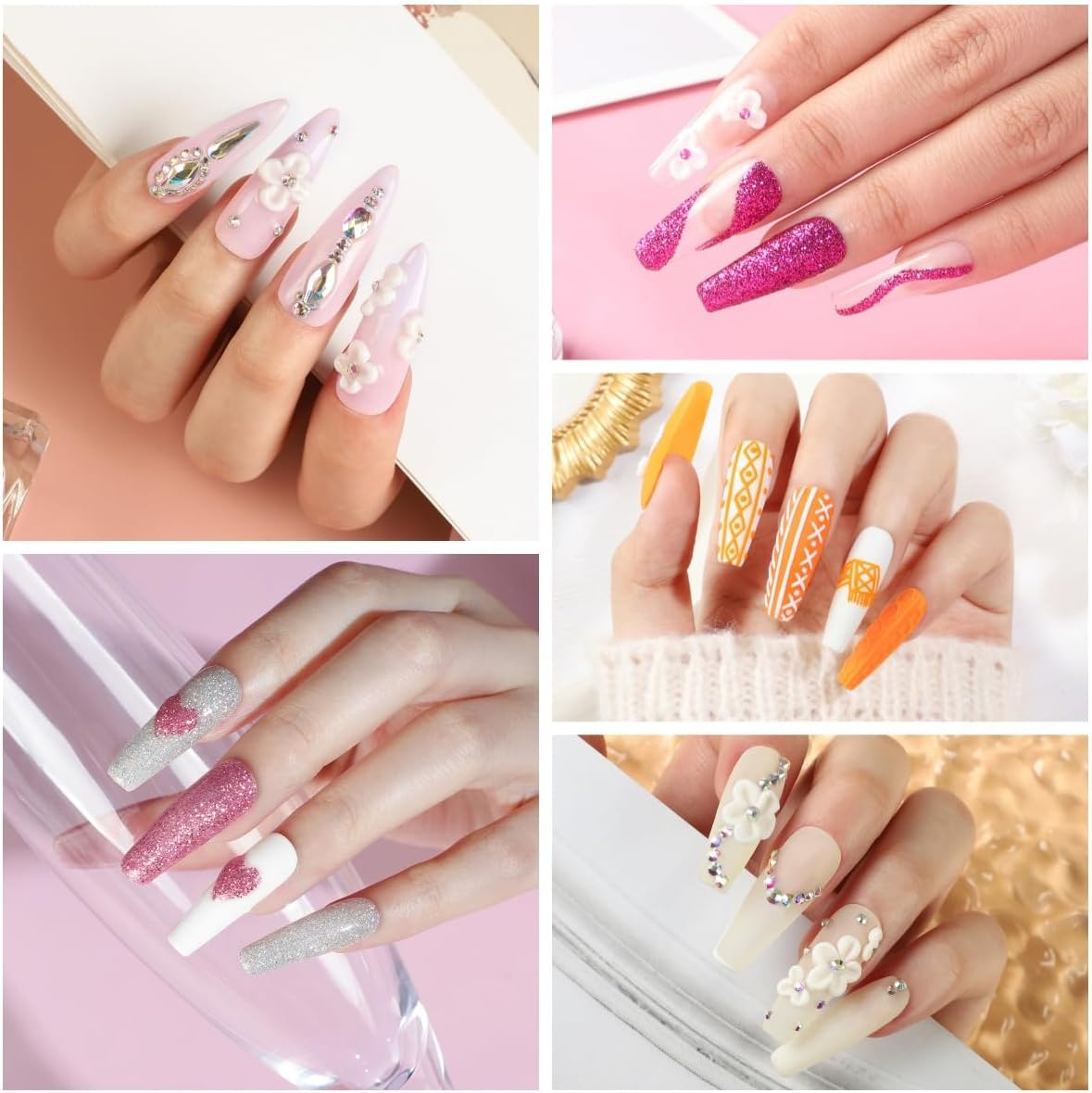 COSCELIA Acrylic Nail Kit with Drill and U V Light, White Pink Clear Acrylic Powder 12PCS Glitter Decorations Powder Nail Rhinestones False Tips Manicure Tools Professional Nail Kit for Women Salon image number 5