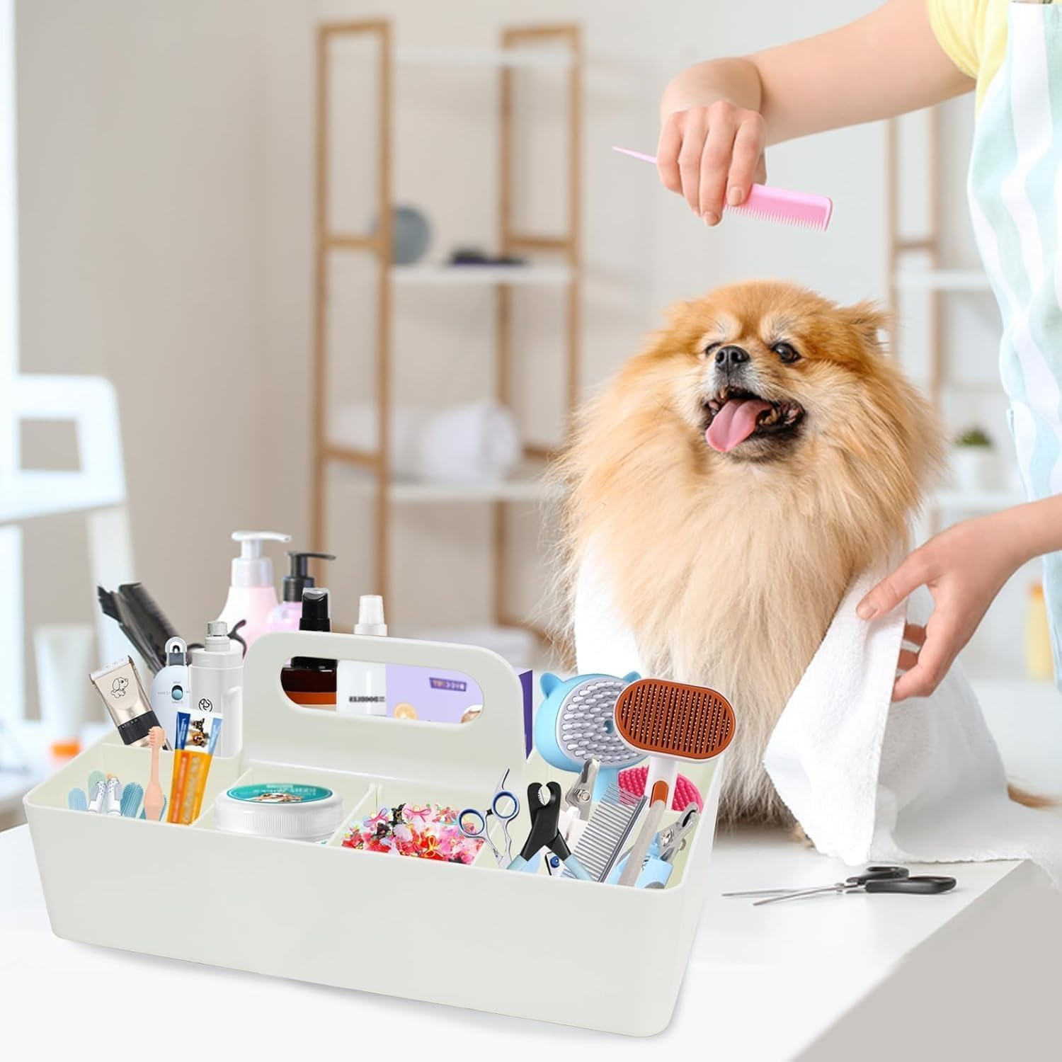Stackable Multipurpose Organizer Caddy - Storage for Dog Grooming Supplies, Desk Accessories, Pens & Pencils, Bathroom & Dorm Room Essentials with Adjustable Compartments image number 2