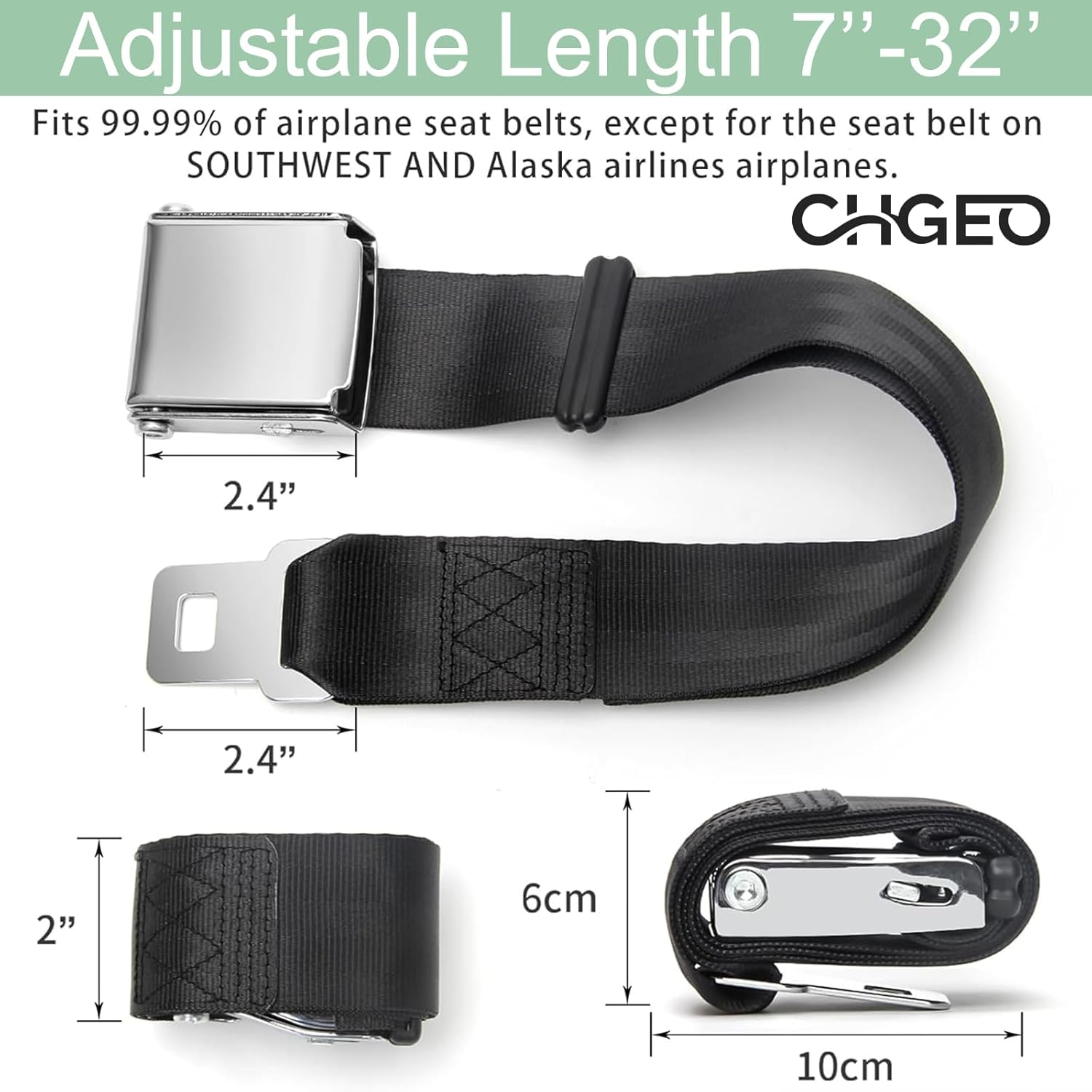 CHGEO Universal Airplane Seat Belt Extender | Adjustable 7-32" for plus Size & Pregnancy | Fits Delta, United, 200+ Airlines (Excl. Southwest MAX9) W/Carrying Case image number 5