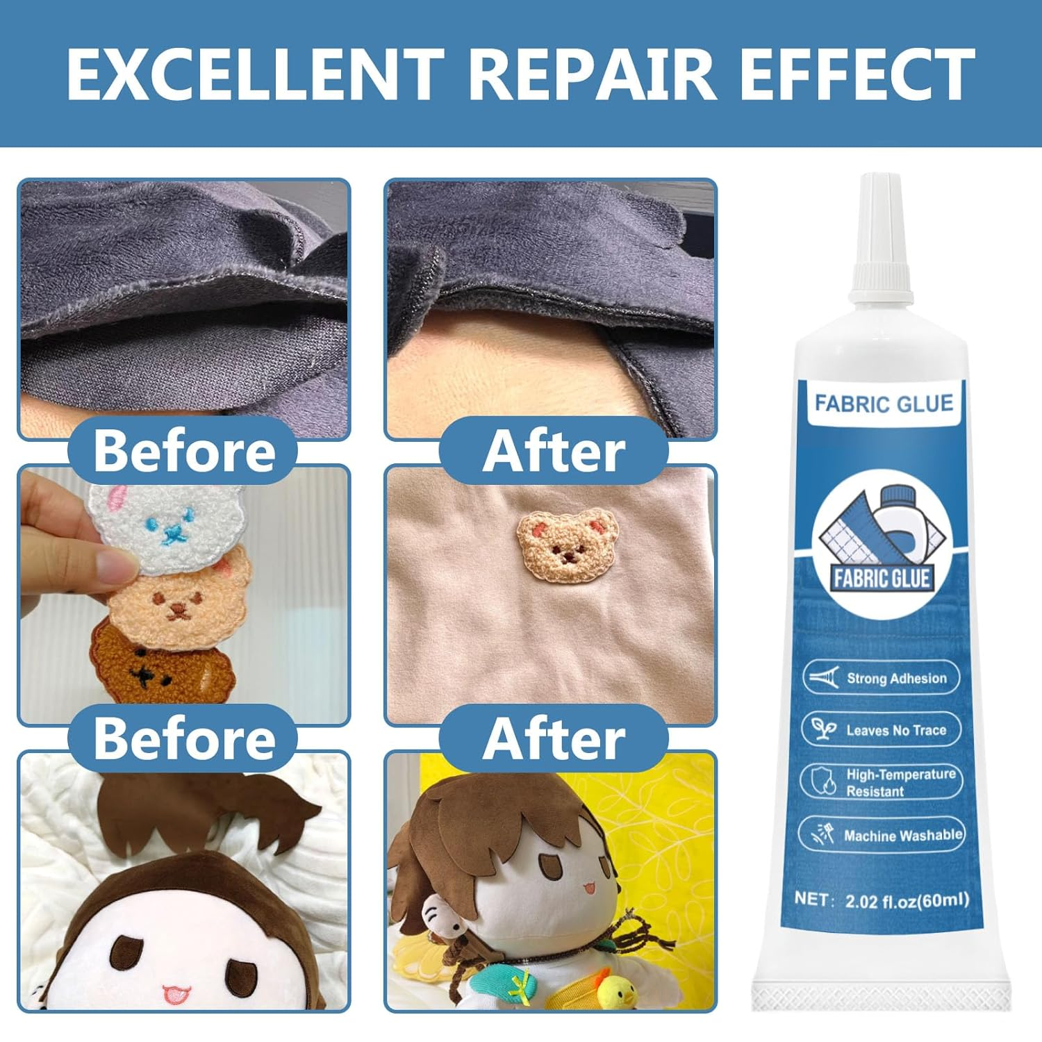 120Ml Fabric Glue for Clothes, No Sew Solution Waterproof Material Glue for Fabric, Fabric Glue for All Fabrics, Cotton, Flannel, Denim, Polyester, Doll Repair, 24 Hours Dry image number 2