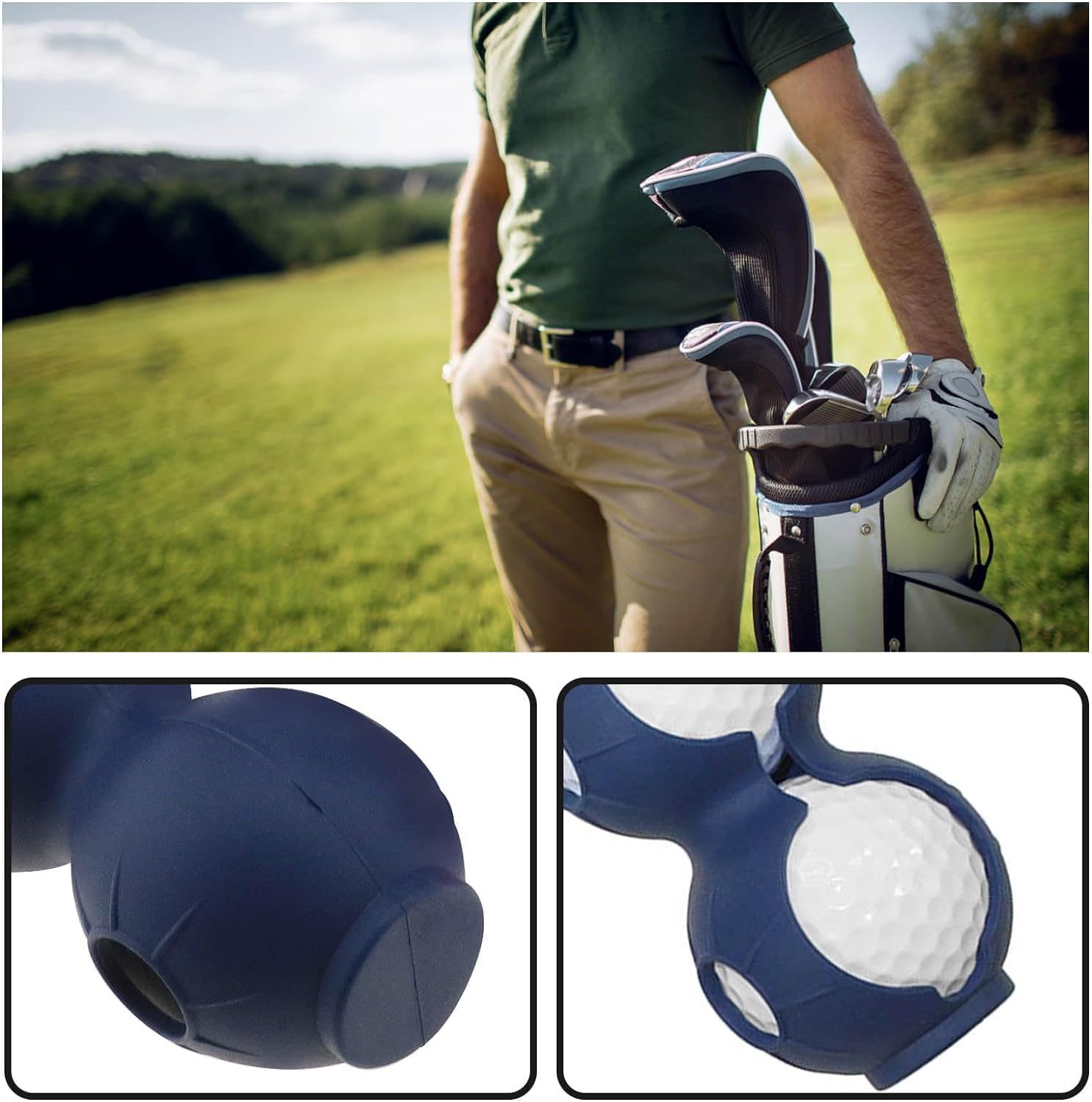 THJOPOKEEL 2PCS Golf Holder with Suspension Clip Soft Silicone Portable Golf Bag Protective Cover for 2 Balls (Blue and Red) image number 5