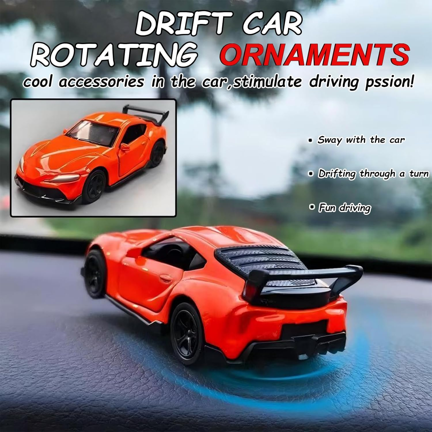 Car Dashboard Decorations &ndash; Drift & Turn Mini Car Model Ornament &ndash; Dynamic Interactive Automobile Decor for Enthusiasts Vehicle Interior Dashboard Drifting Decorations Accessories Gifts(Orange-Red) image number 2